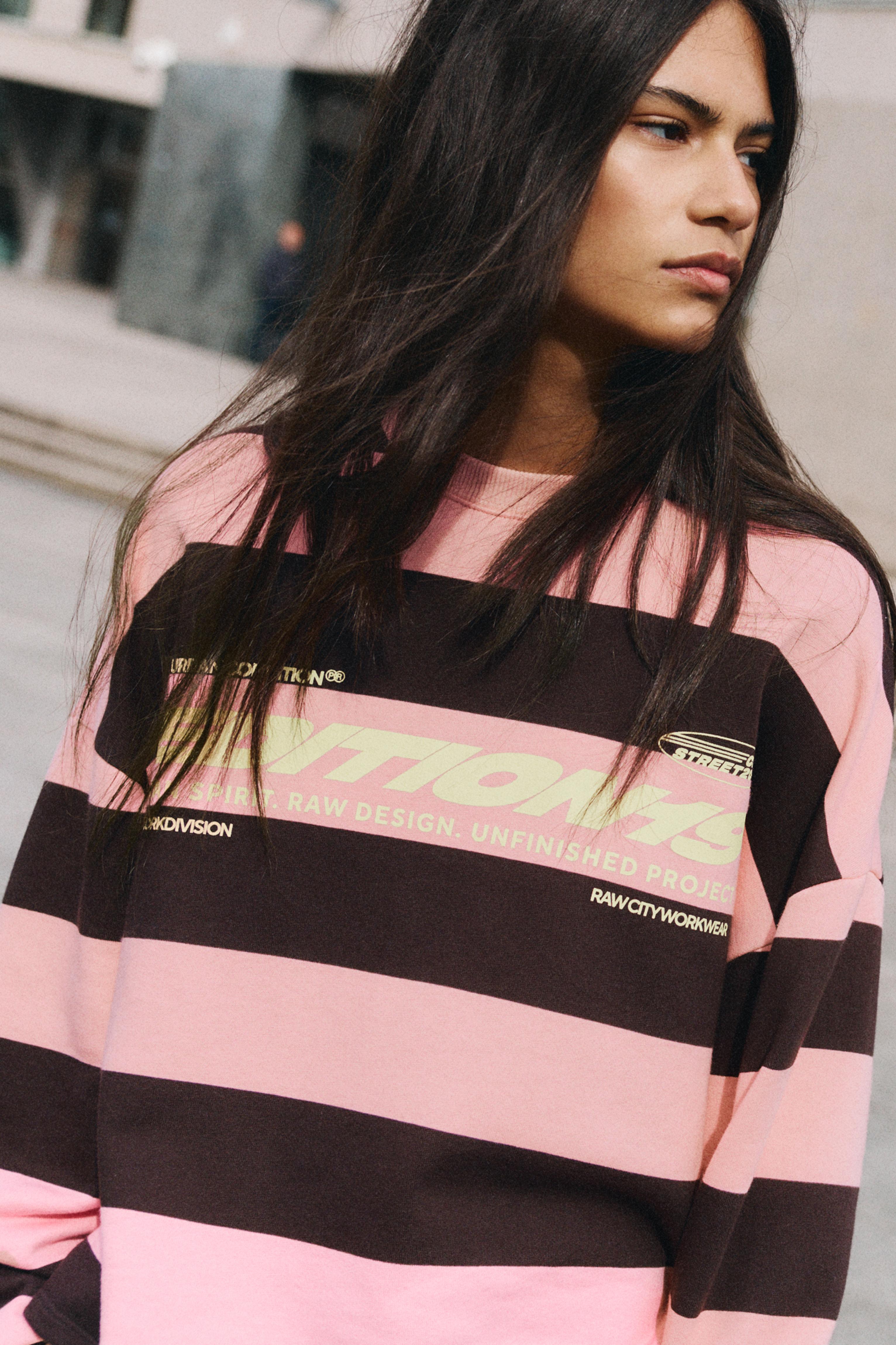 Bisiklet yaka çizgili yazılı sweatshirt - Görsel 15