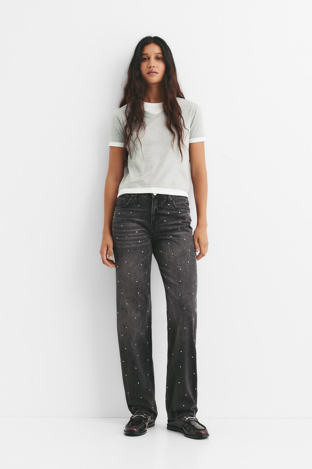 Blugi drepți cu strasuri PULL&BEAR