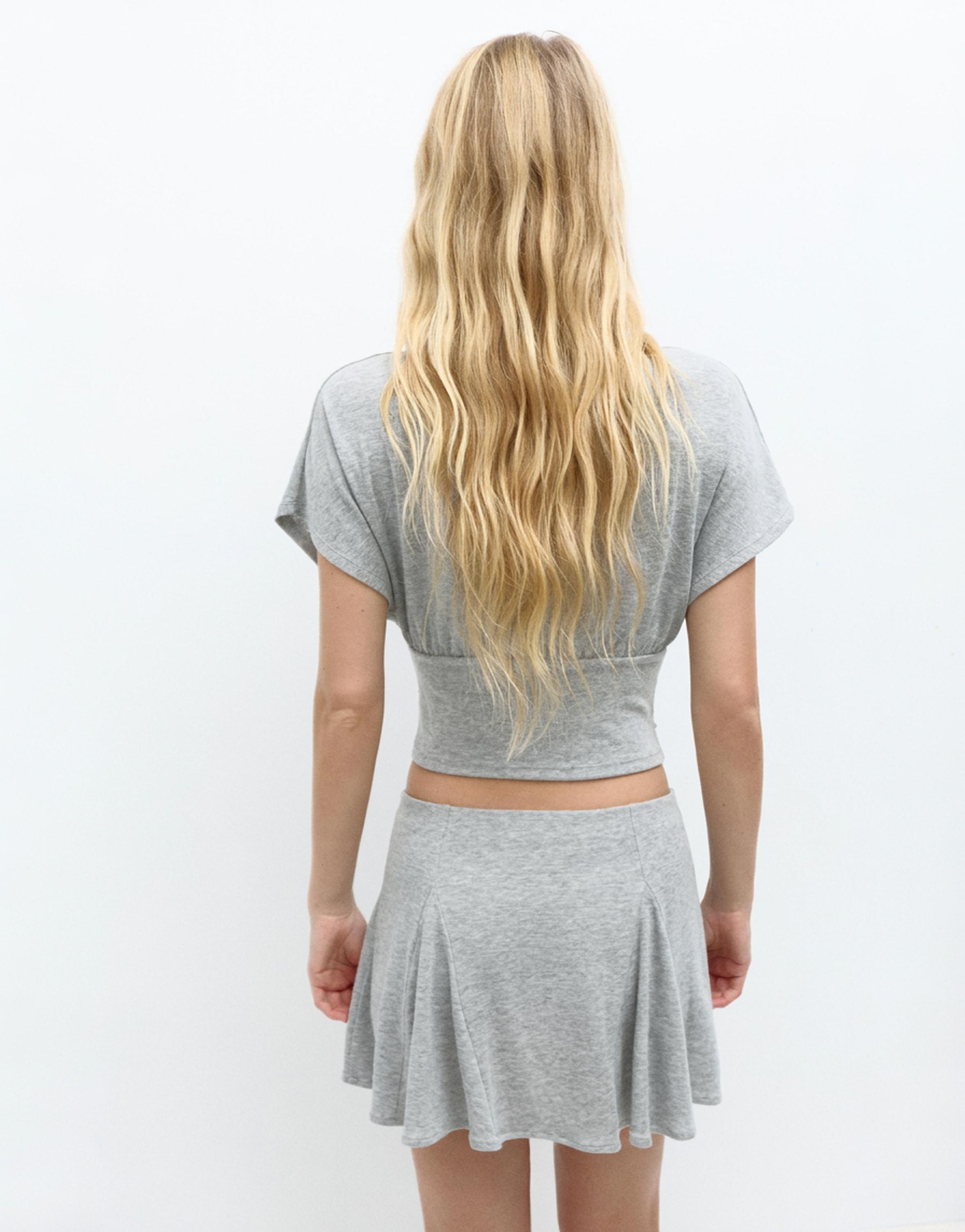 Ruffled mini skirt — Grey marl