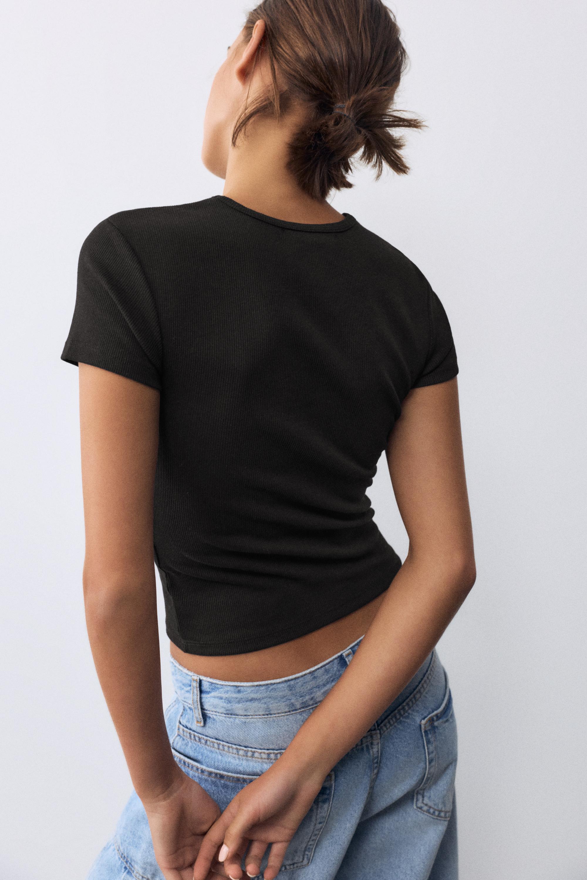 Ribbed short sleeve T-shirt — Black
