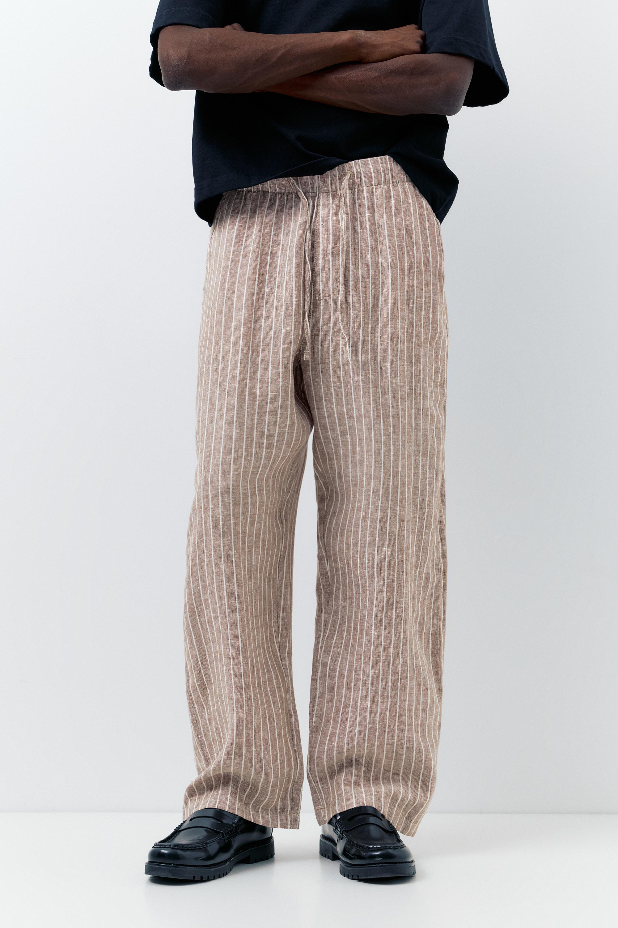 100% linen jogger trousers — Striped