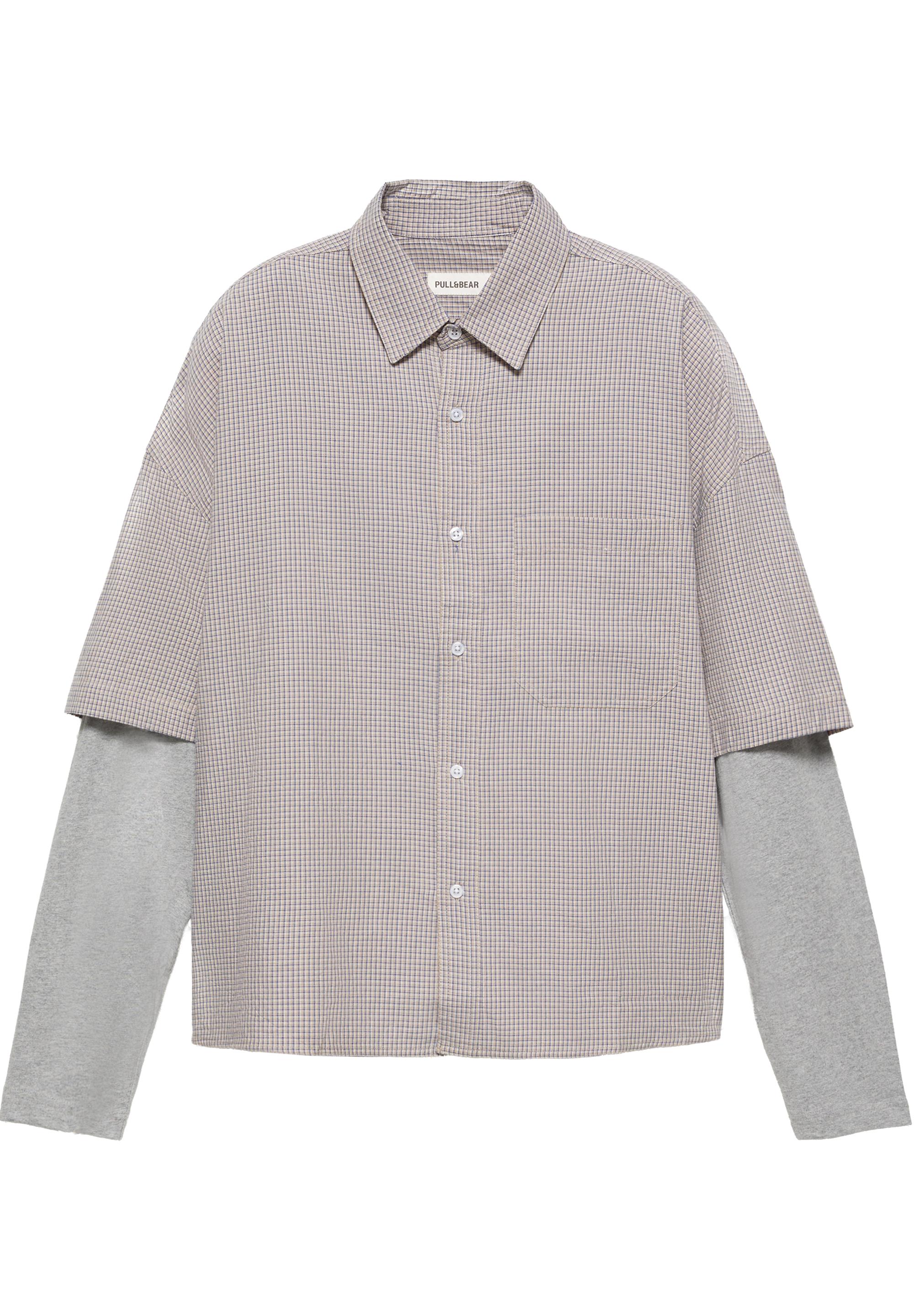 Double sleeve check shirt — Sand/Blue