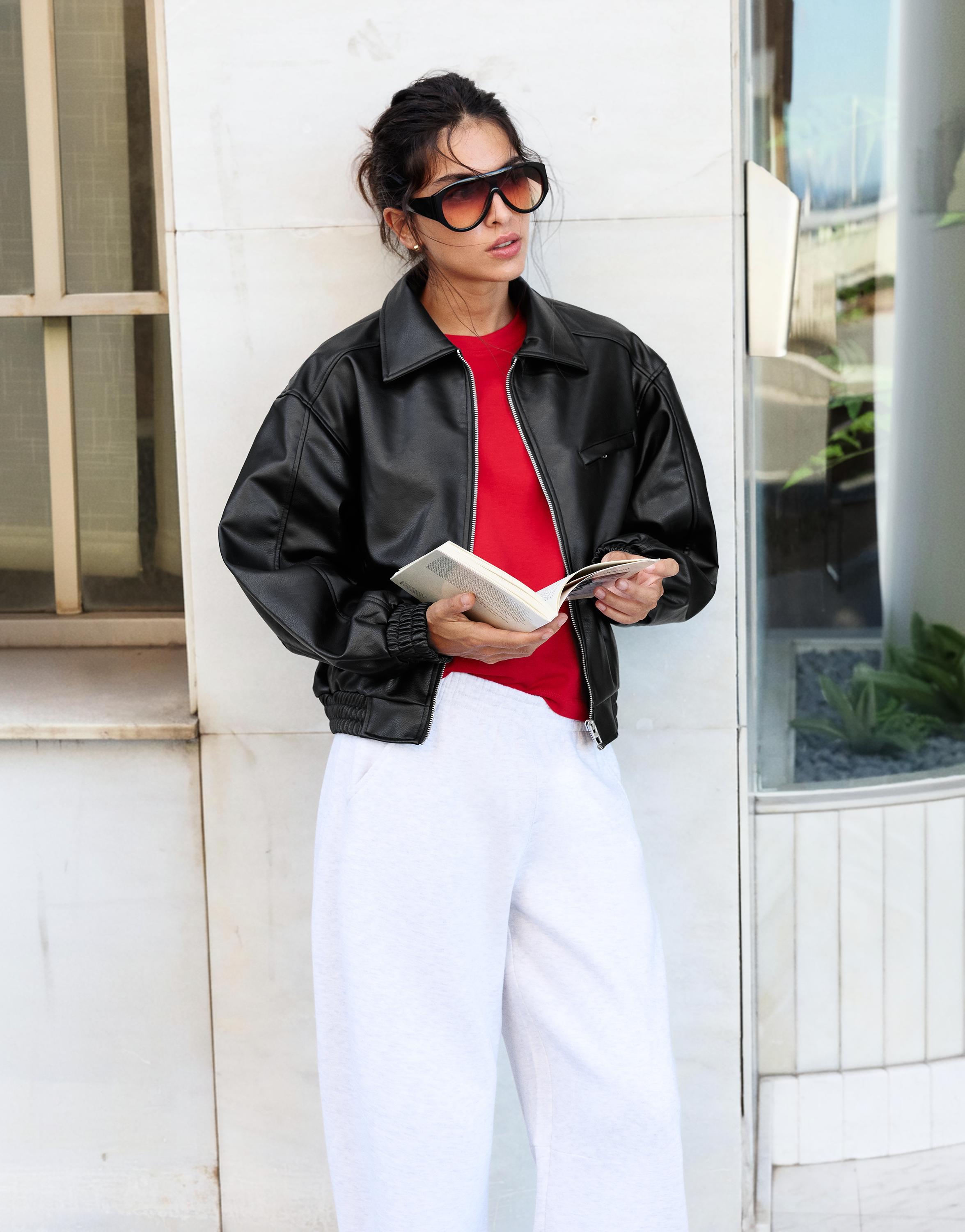 Leather effect dad jacket — Black