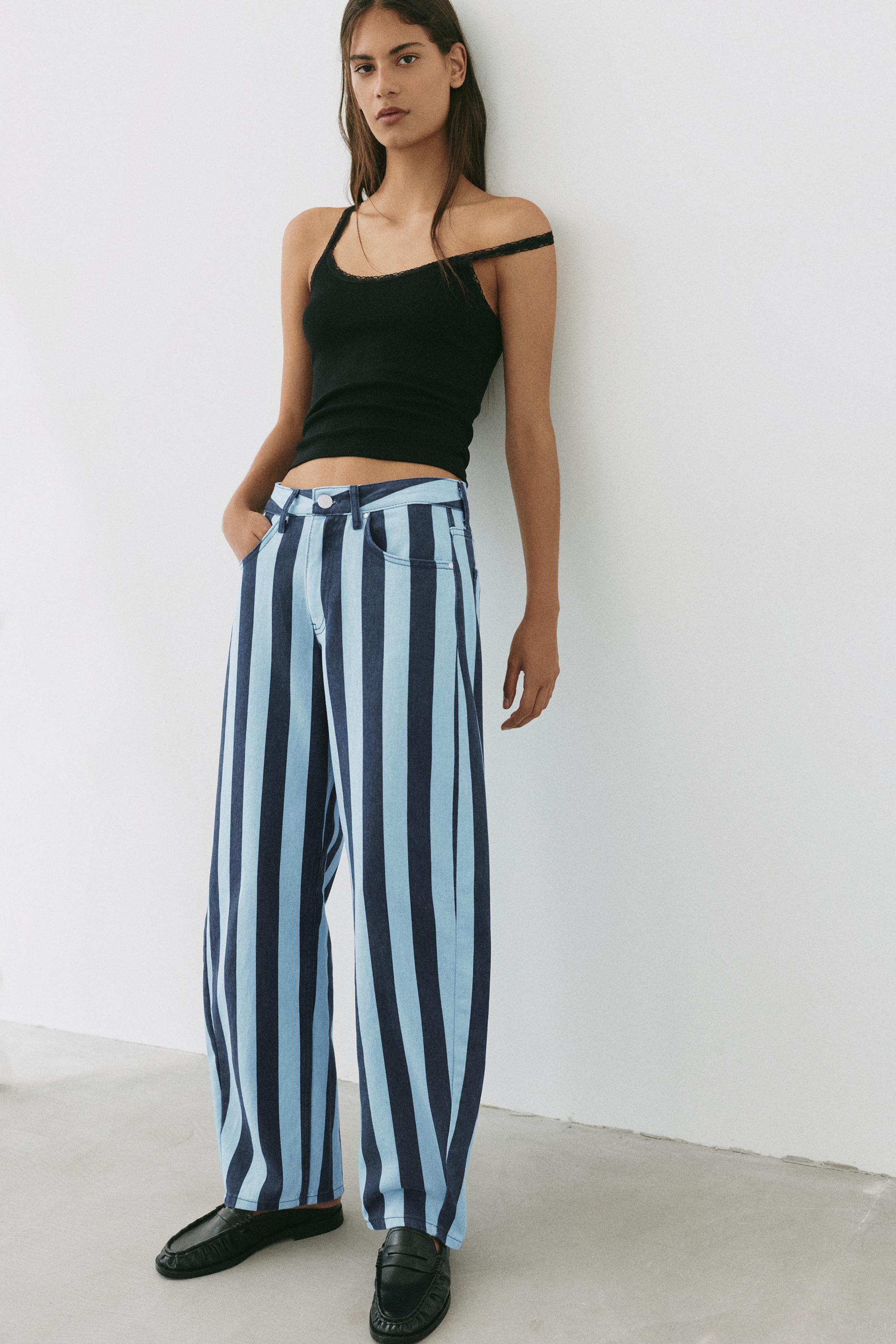 Striped barrel jeans — Turquoise