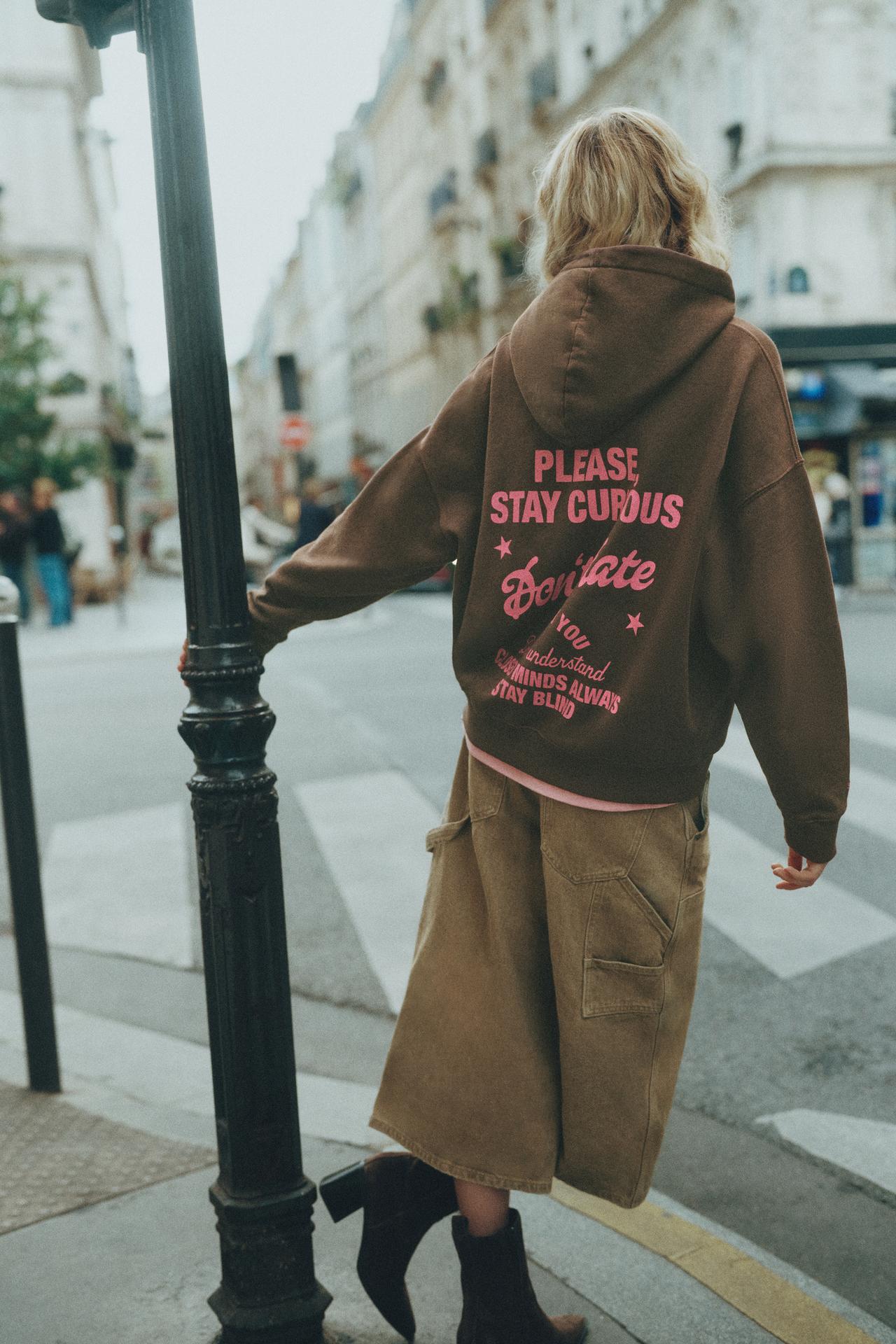 Embroidered hood sweatshirt — Brown