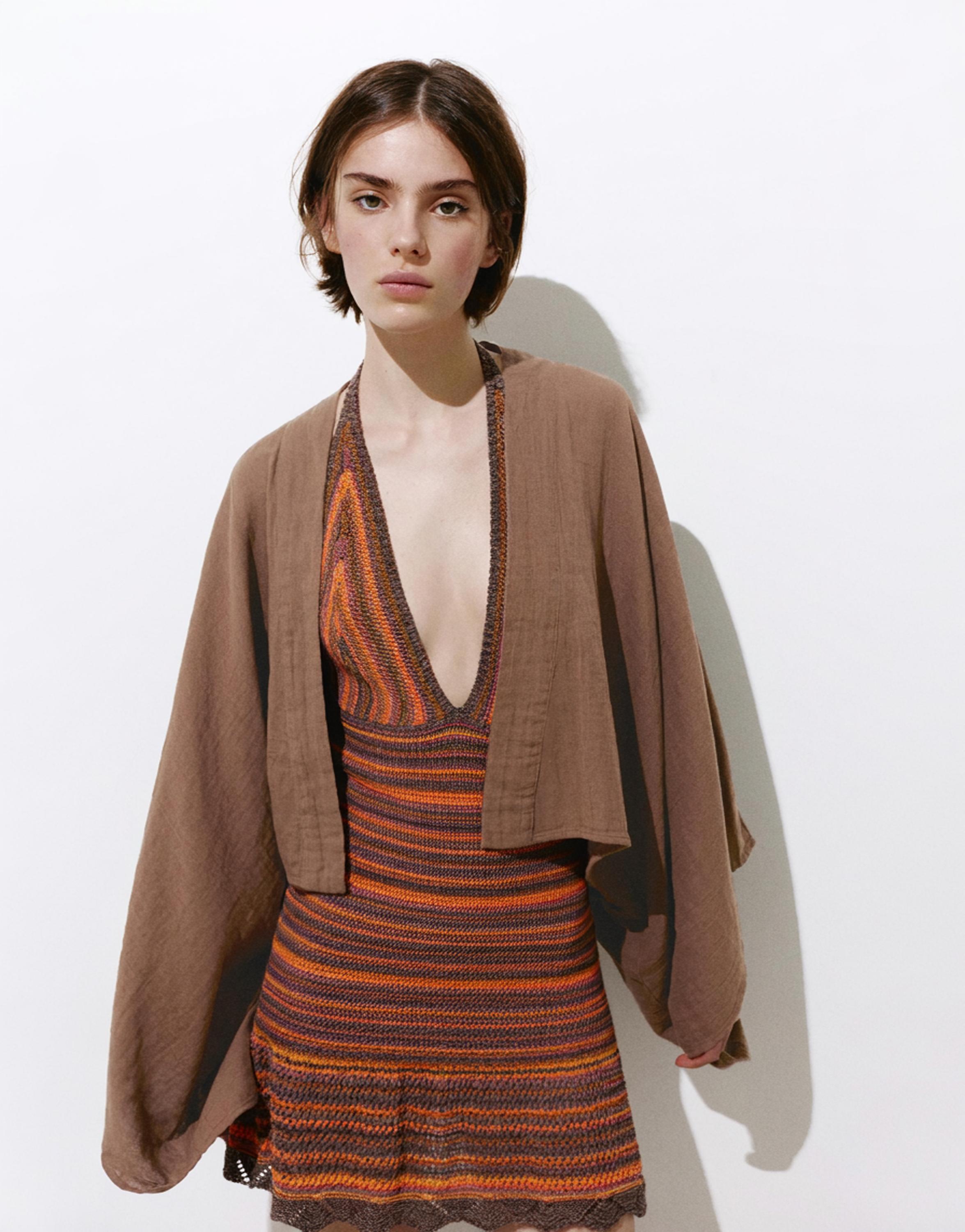 Short chiffon kimono — Brown