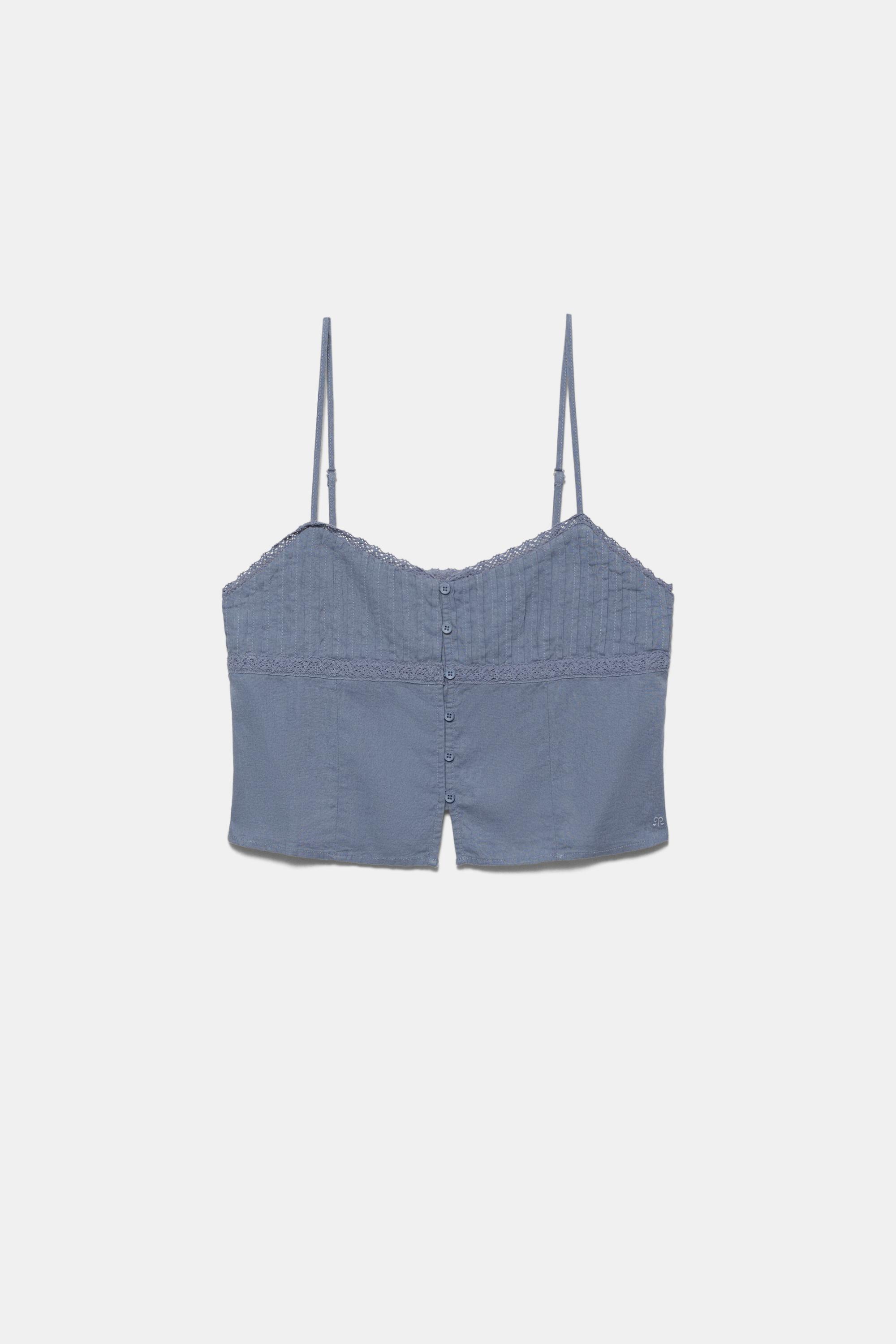 Linen blend camisole top — Blue