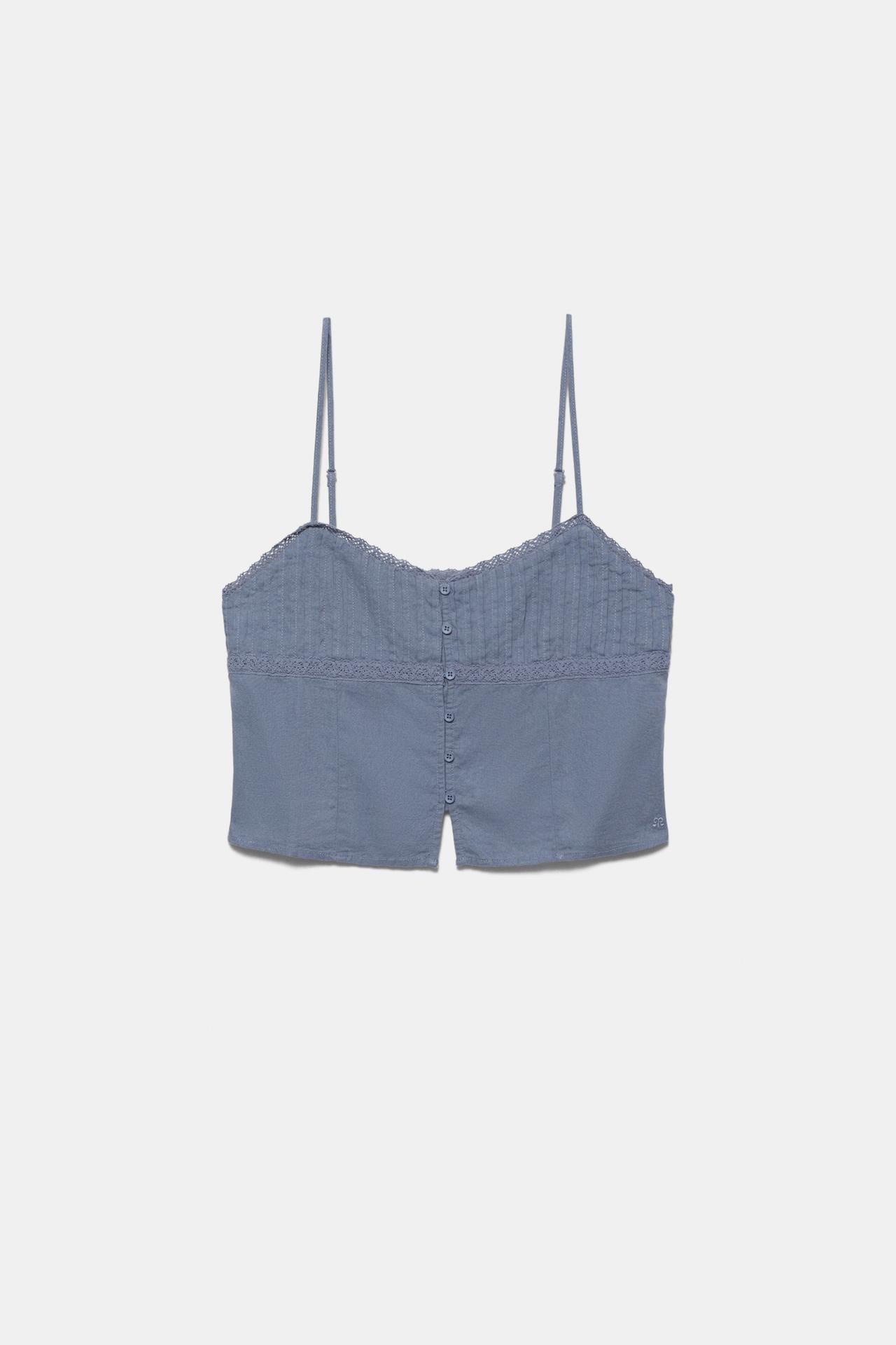 Linen blend camisole top — Blue