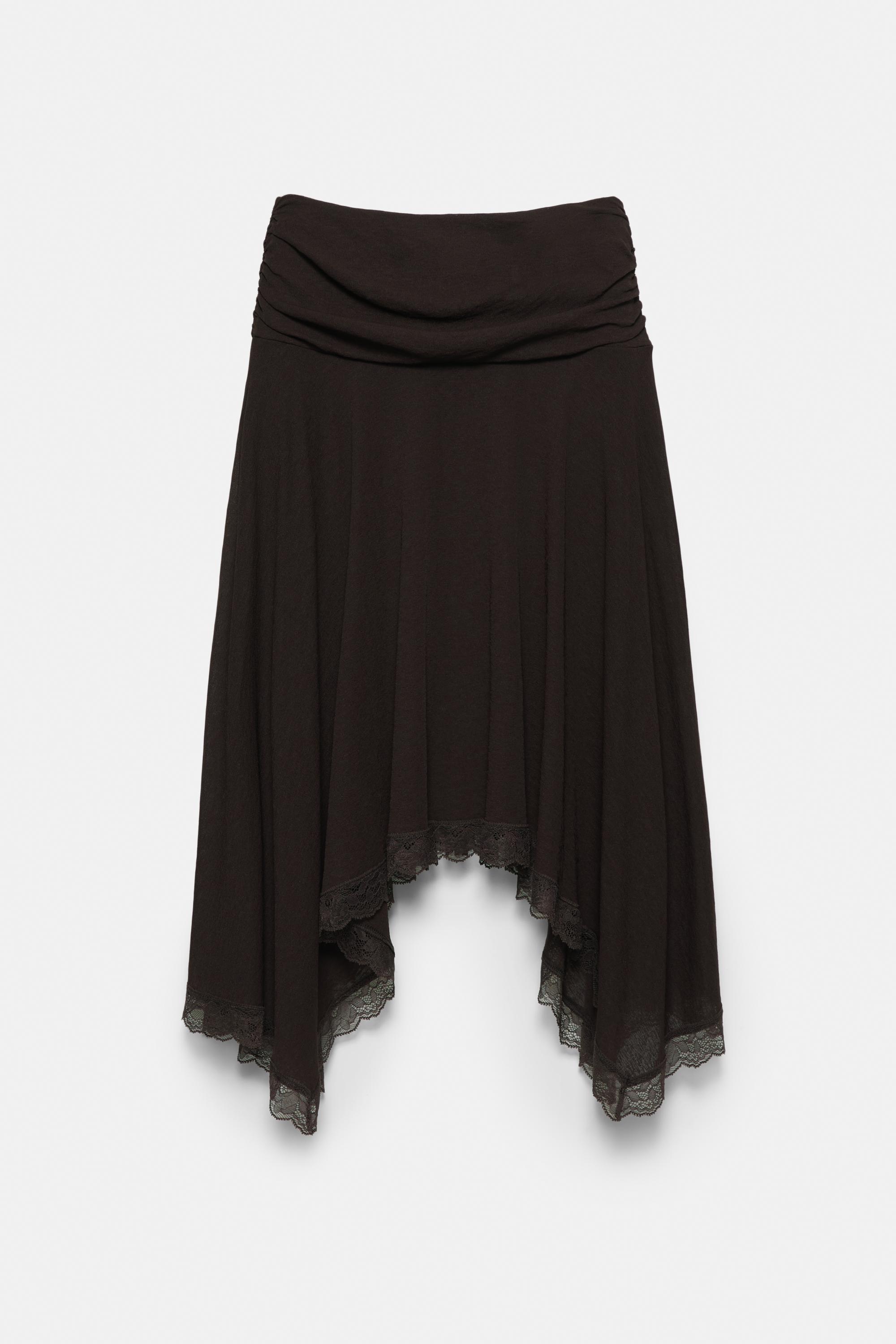 Asimetrik dantelli midi etek - Görsel 4
