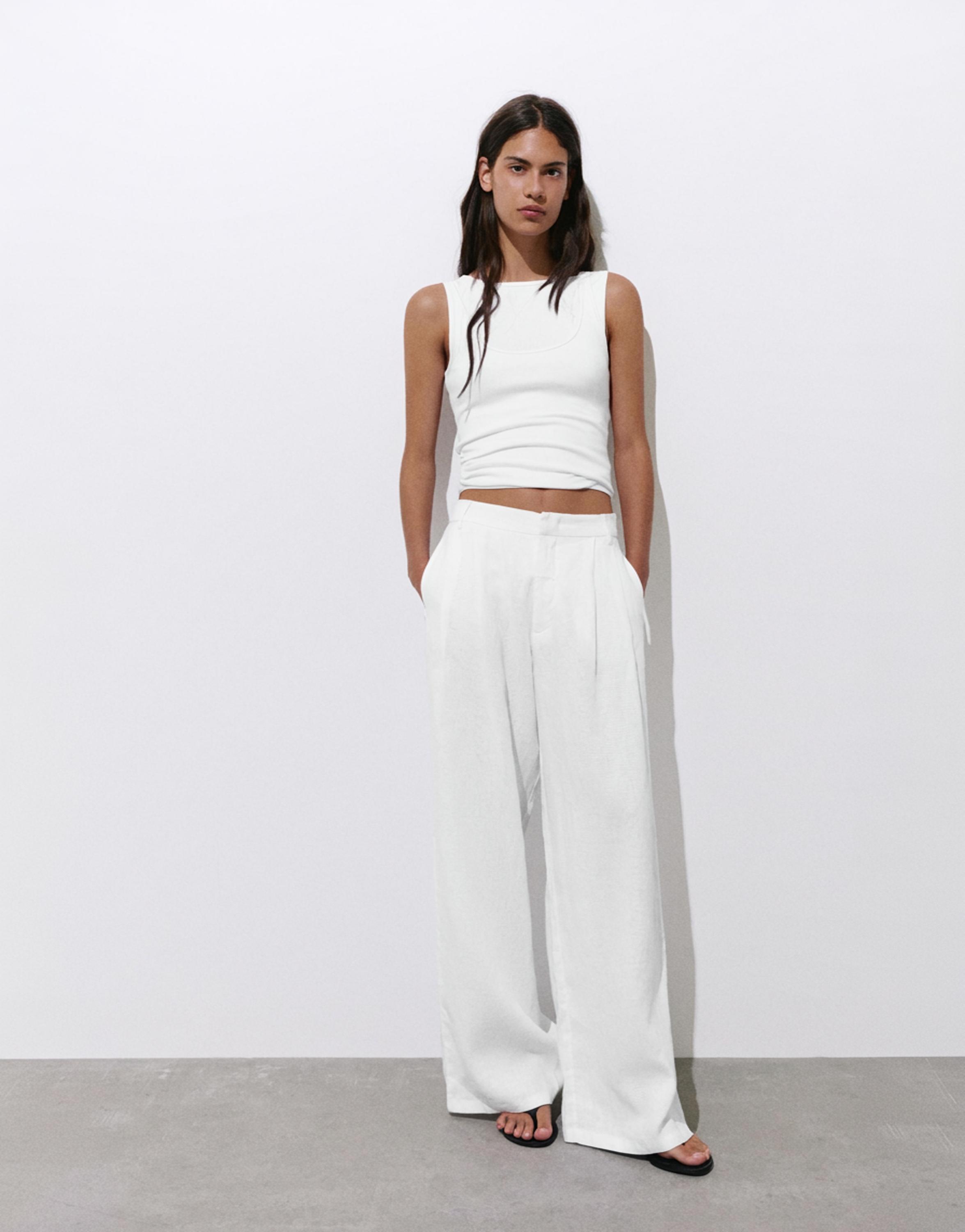 Wide-leg 100% linen trousers — White