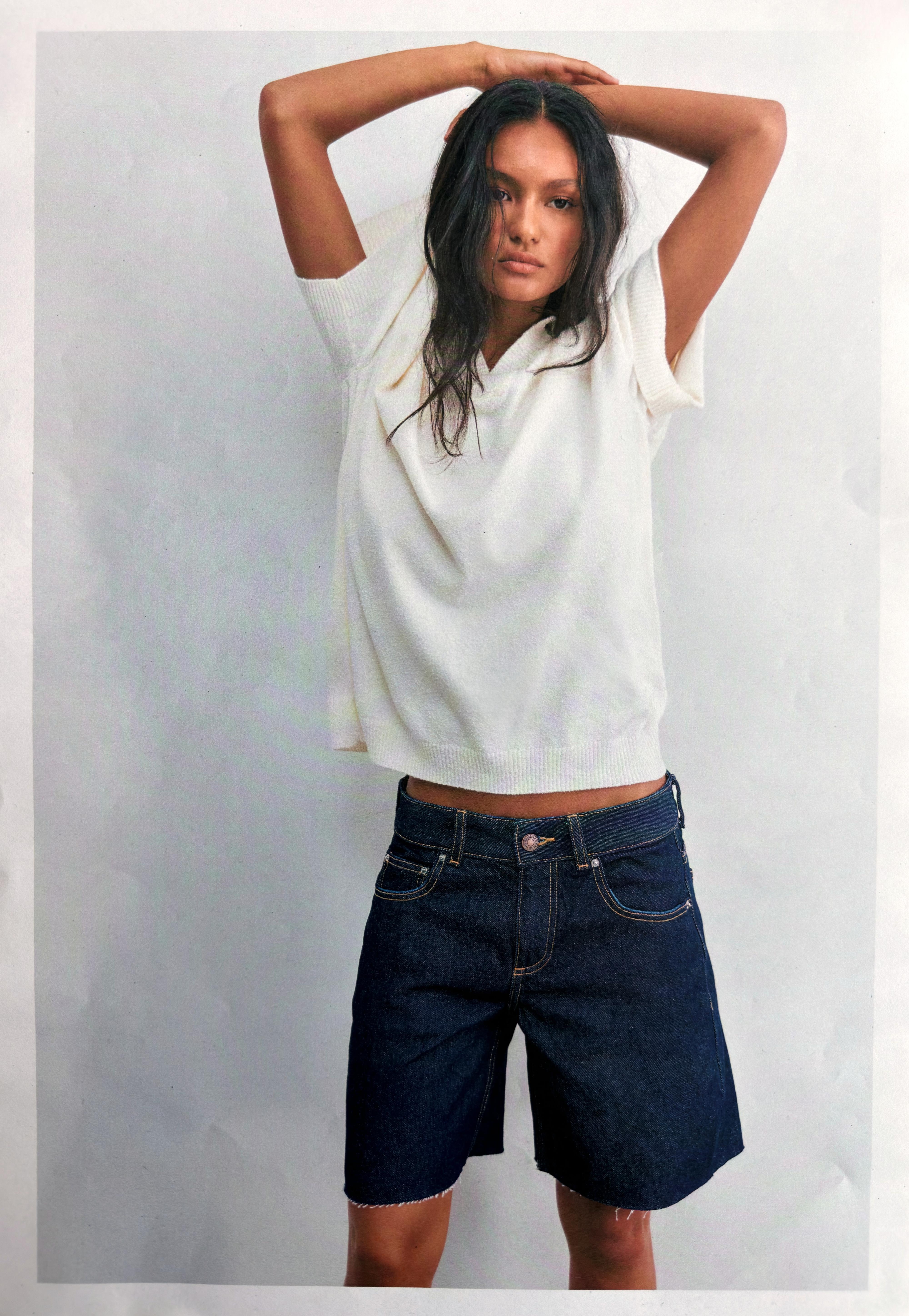 Low-rise denim Bermuda shorts — Navy