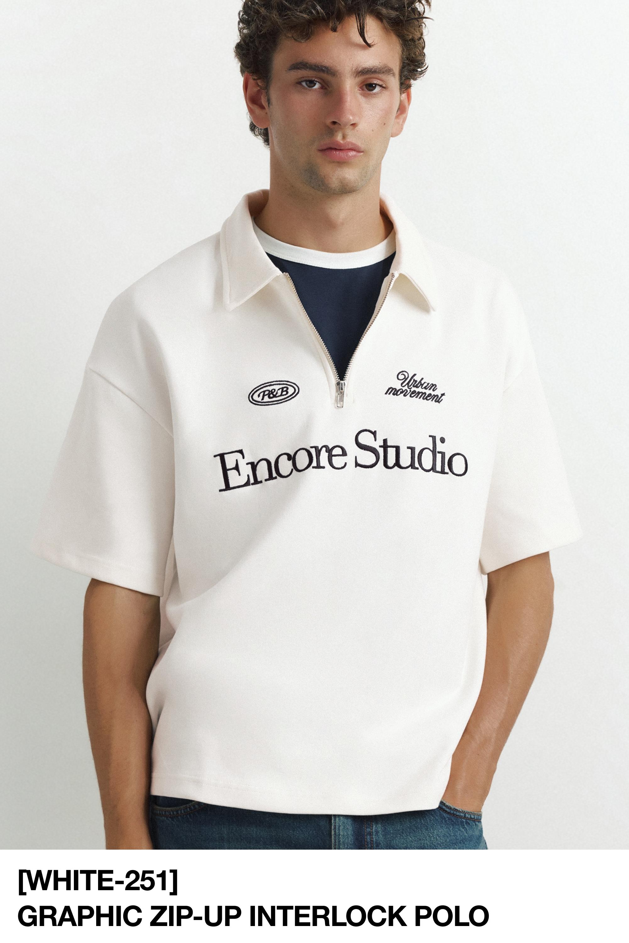 Graphic zip-up interlock polo shirt — Off white