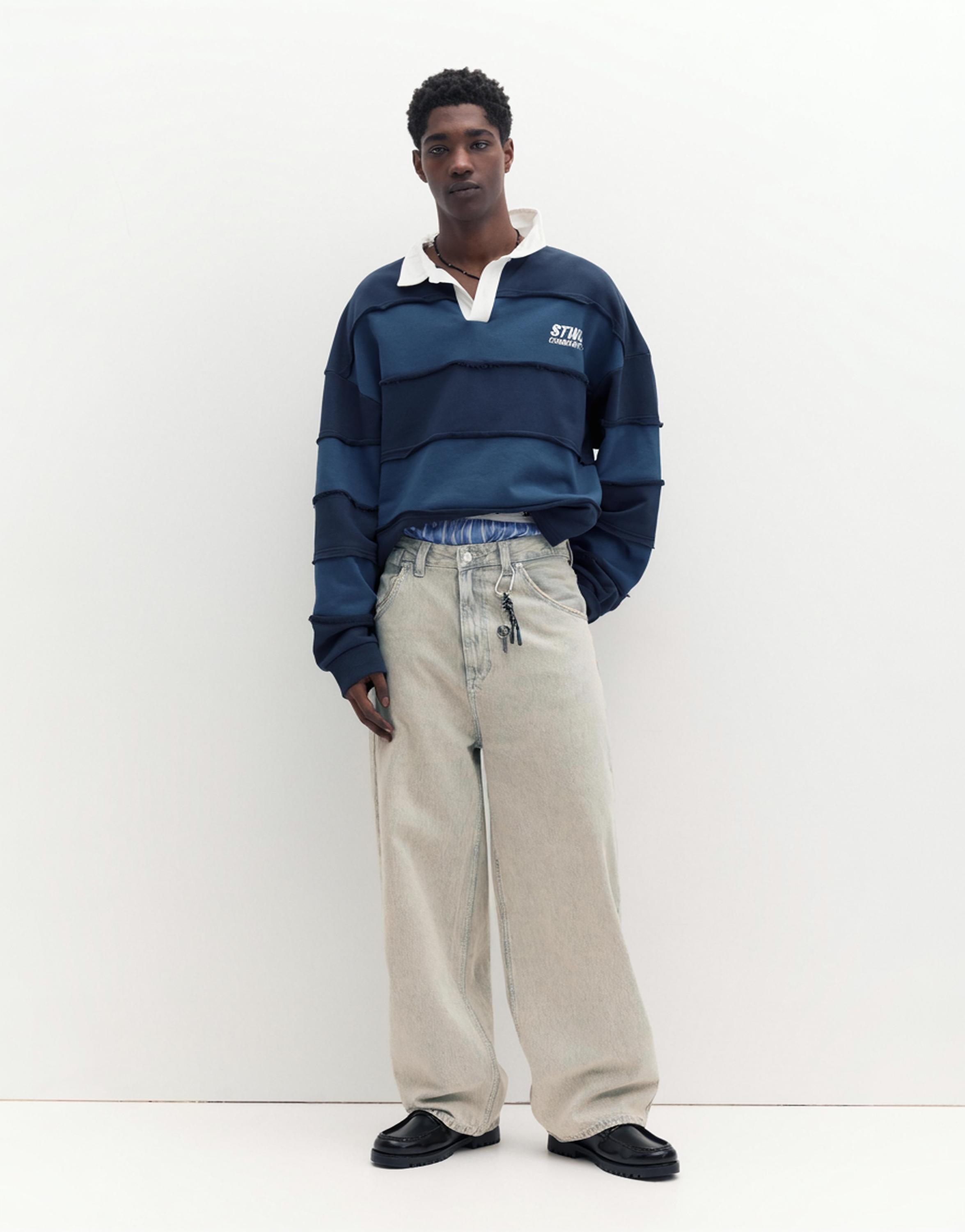 Embroidered super baggy jeans — Pale grey
