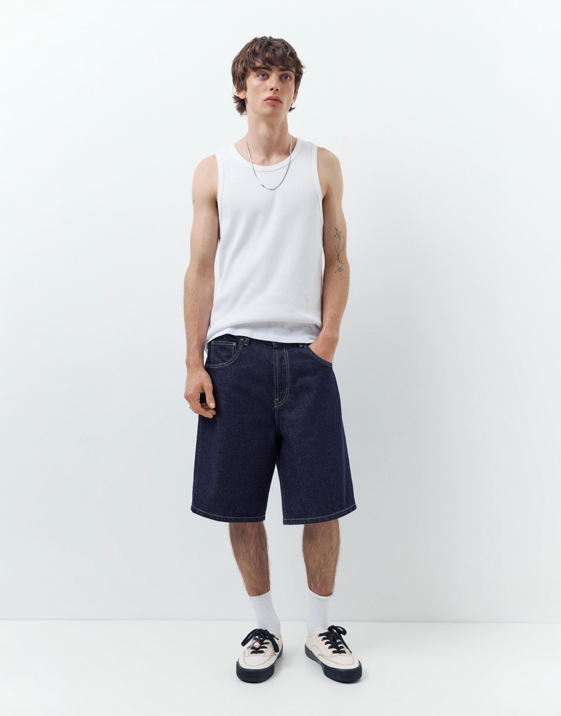 Baggy denim Bermuda shorts — Navy