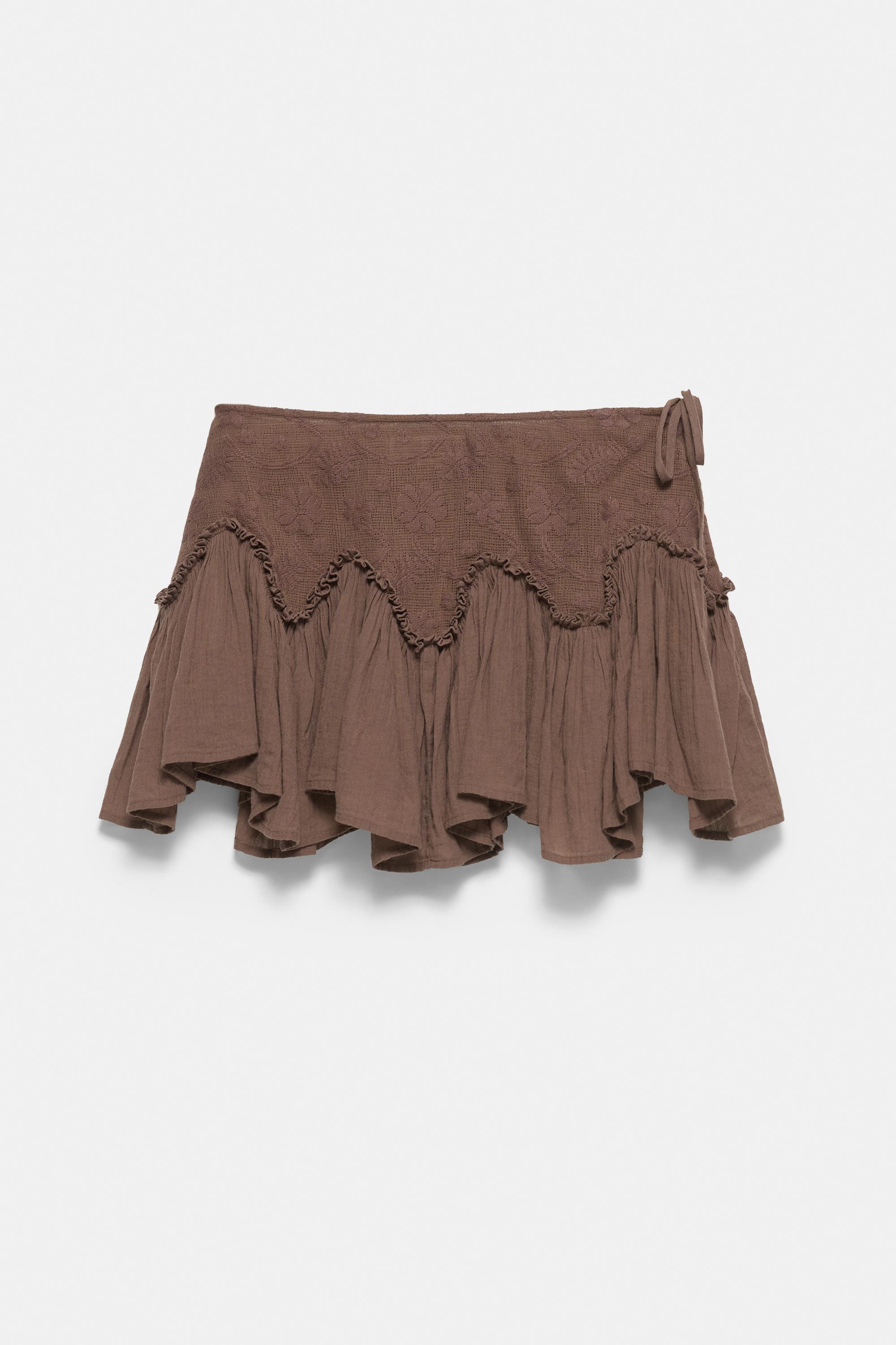 Brown ruffled mini skirt — Brown