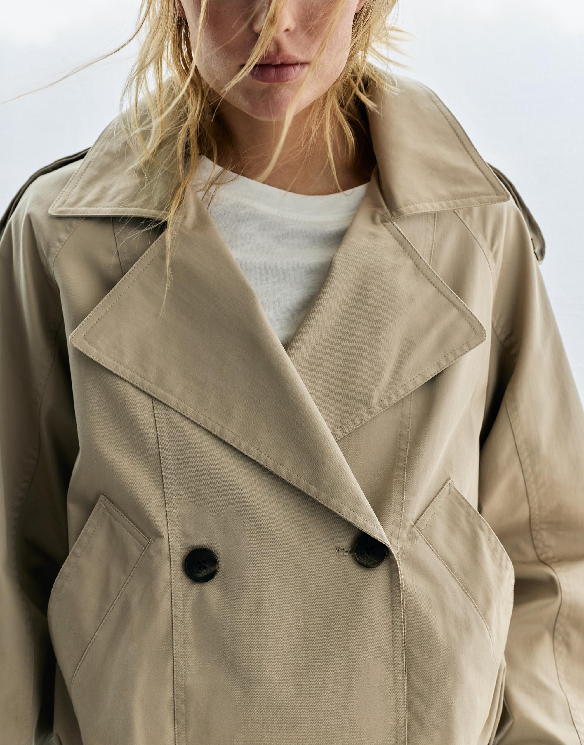 Balloon-fit short trench coat — Sand