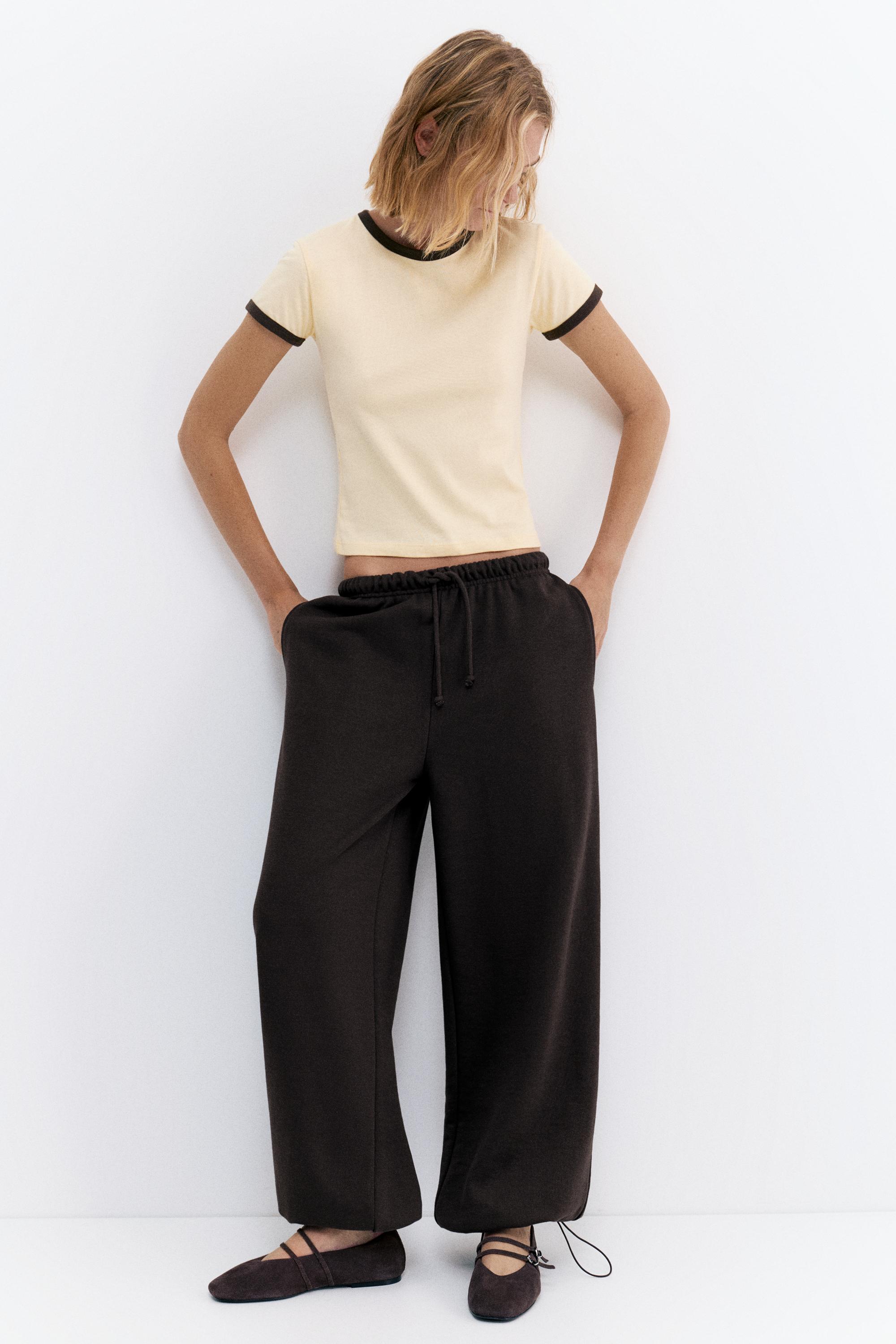 Wide-leg tracksuit bottoms with adjustable hem — Brown