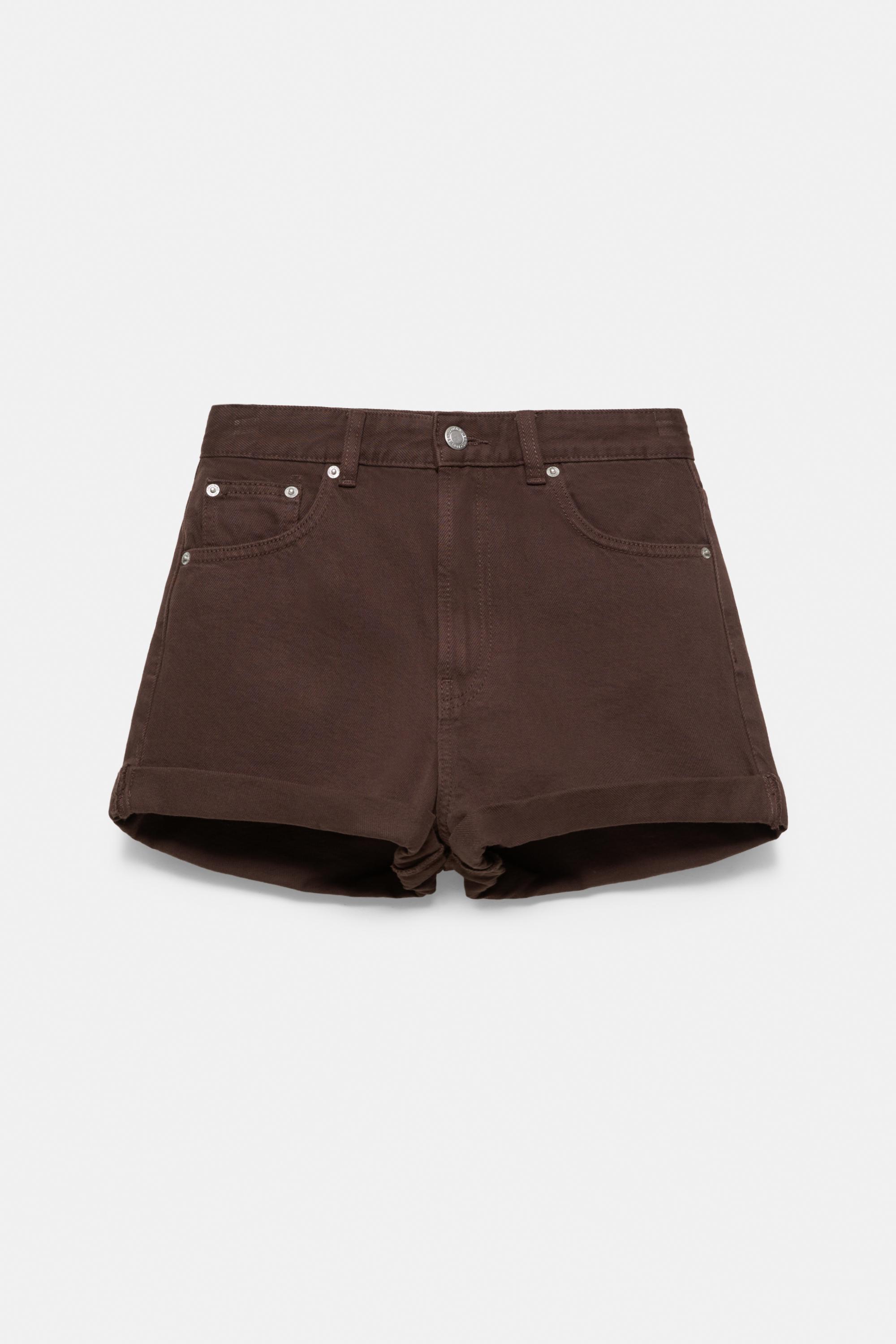 Denim mom fit shorts with turn-up hems — Brown