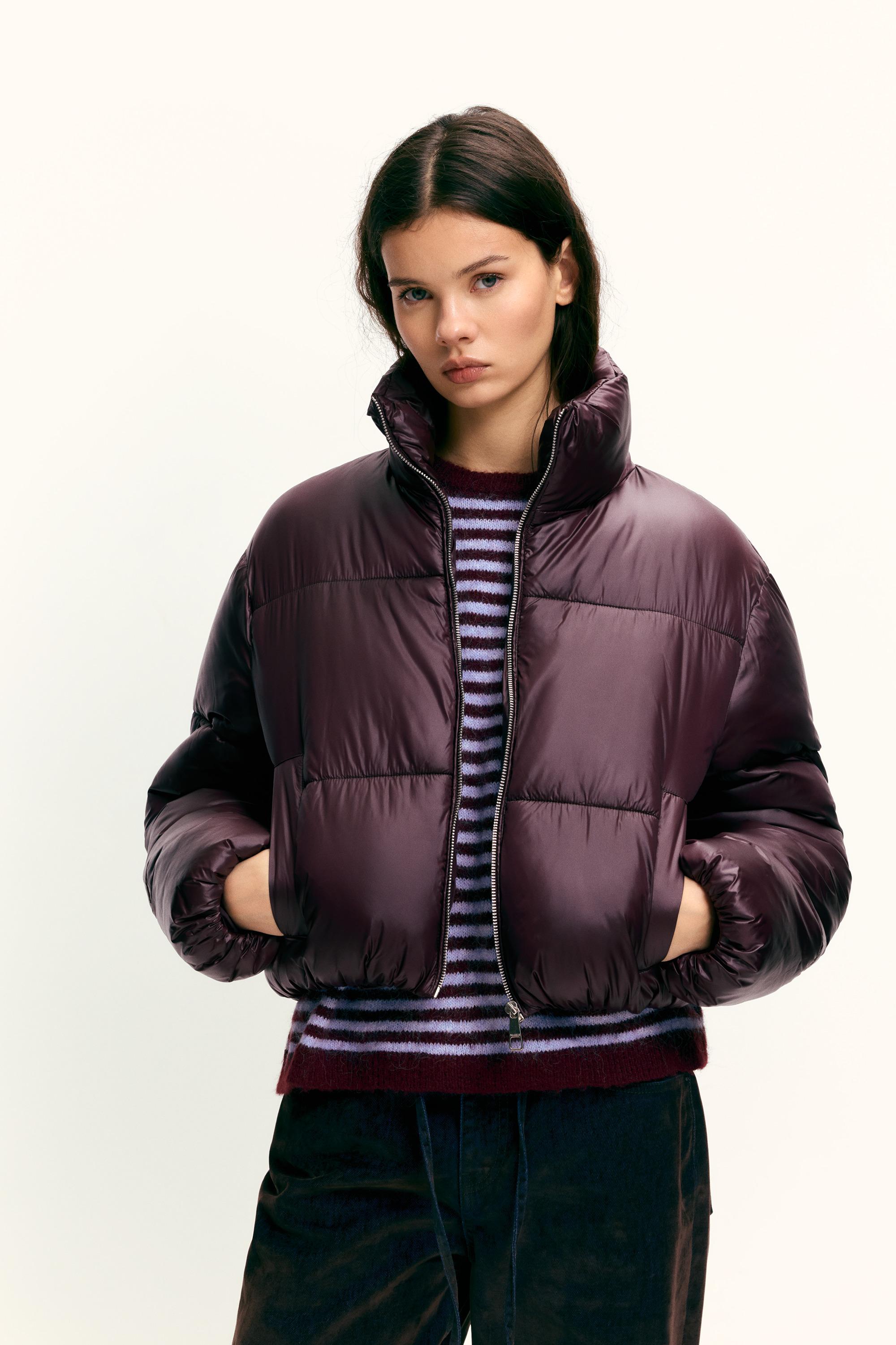 Puffer jacket with a shimmery finish — Burgundy