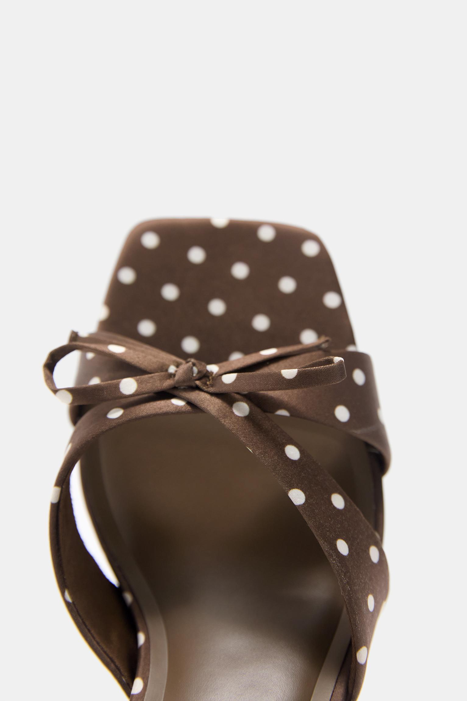 Polka dot mule high-heel sandals — Brown