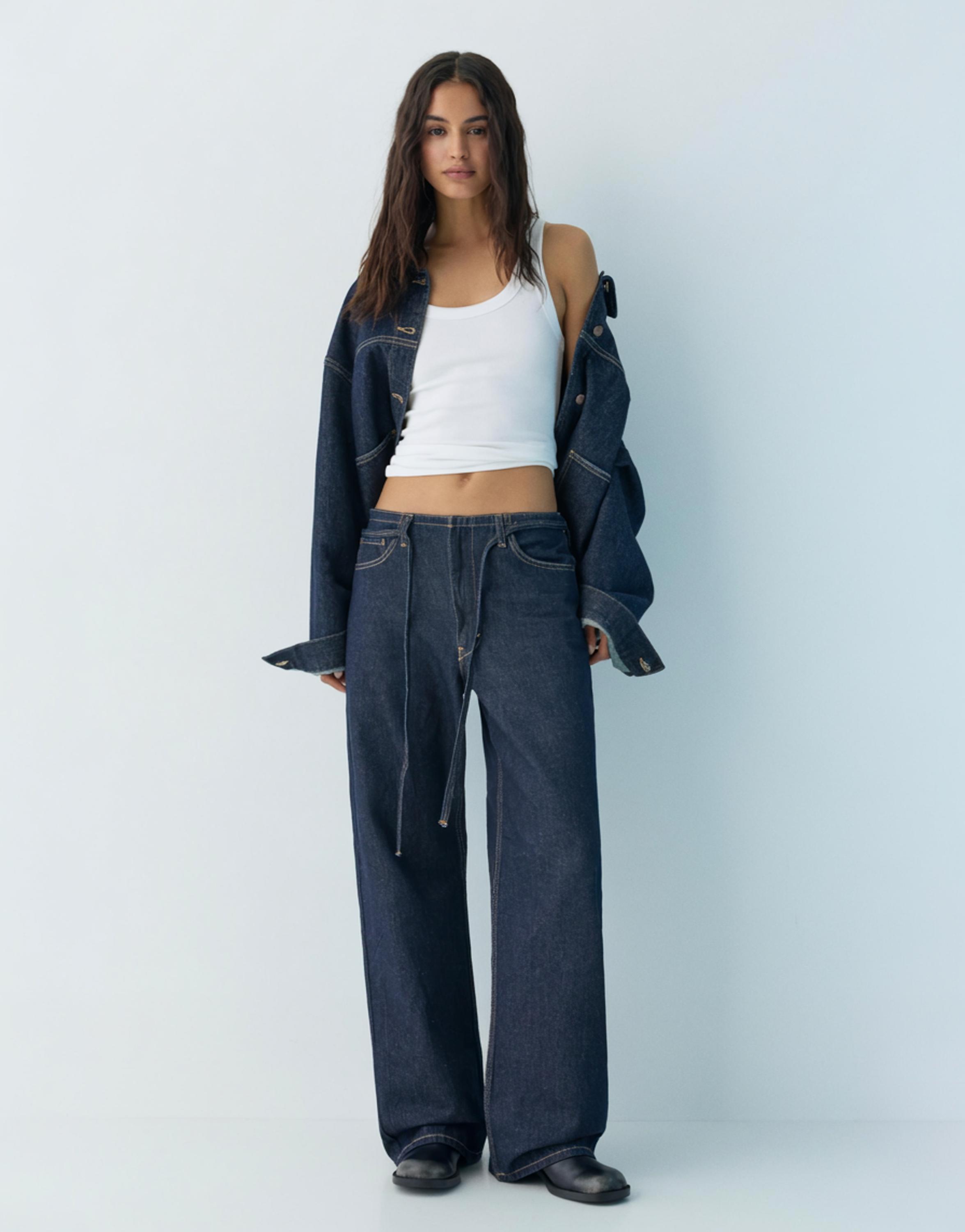 Baggy jeans with drawstring — Navy