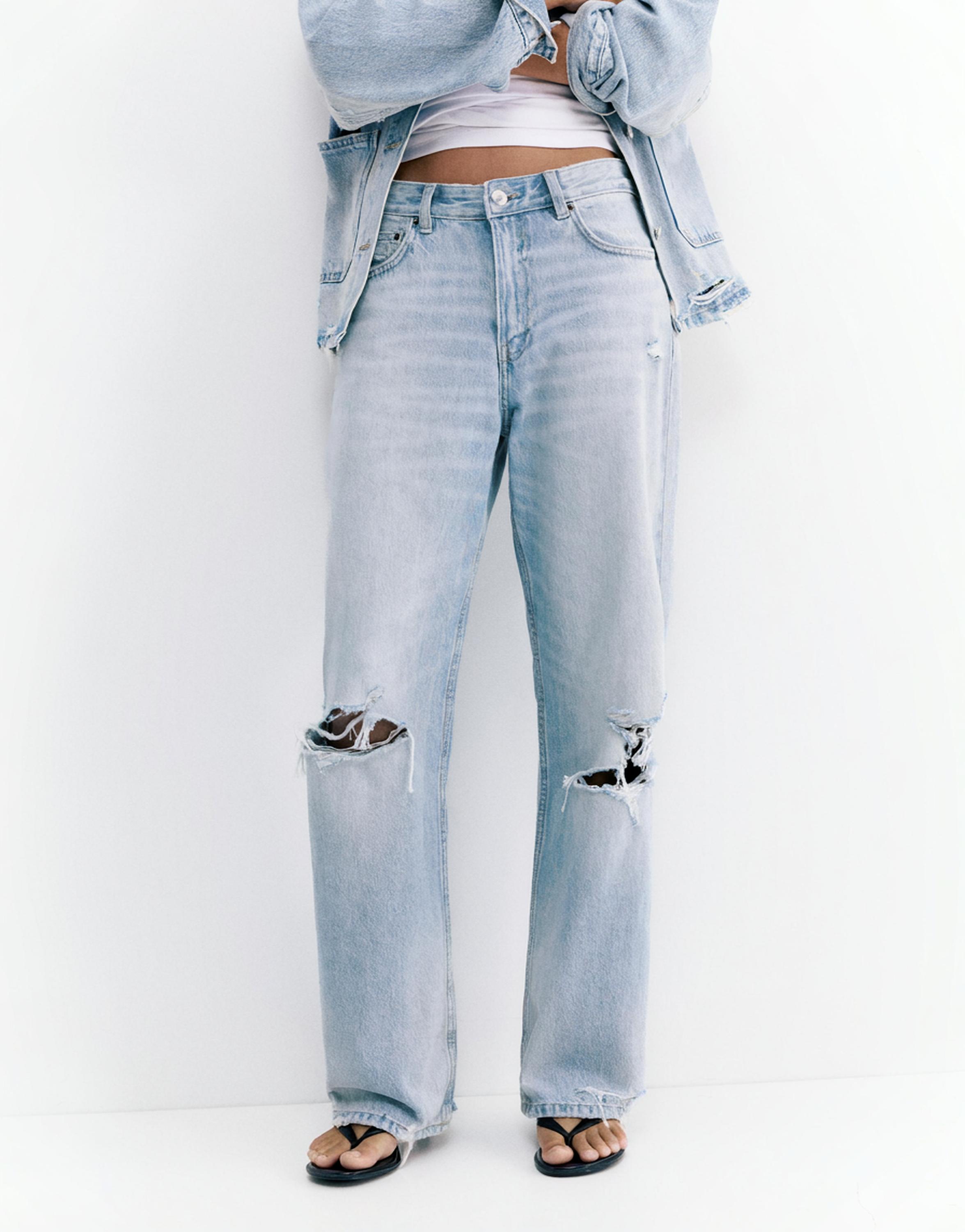 Ripped boyfriend jeans — Pale blue