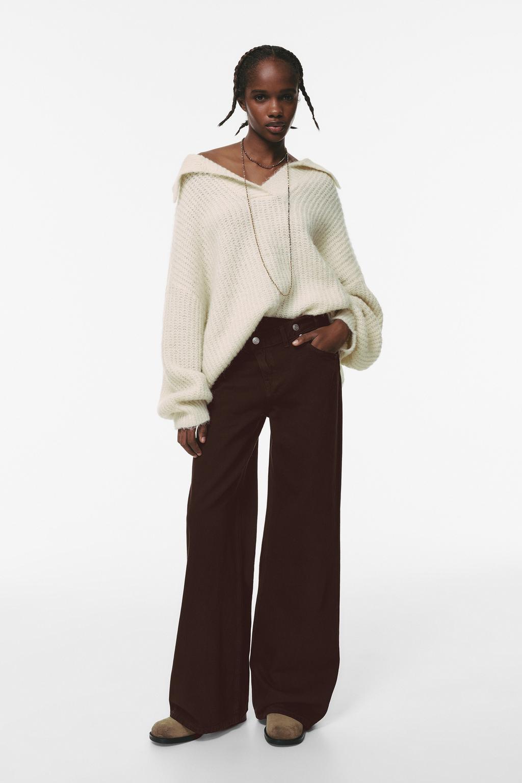 Wide Leg Pants With Sweater Sweater White Wide Leg Jeans Outfit