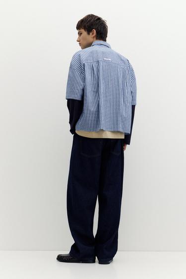 Check double sleeve shirt — Blue 2
