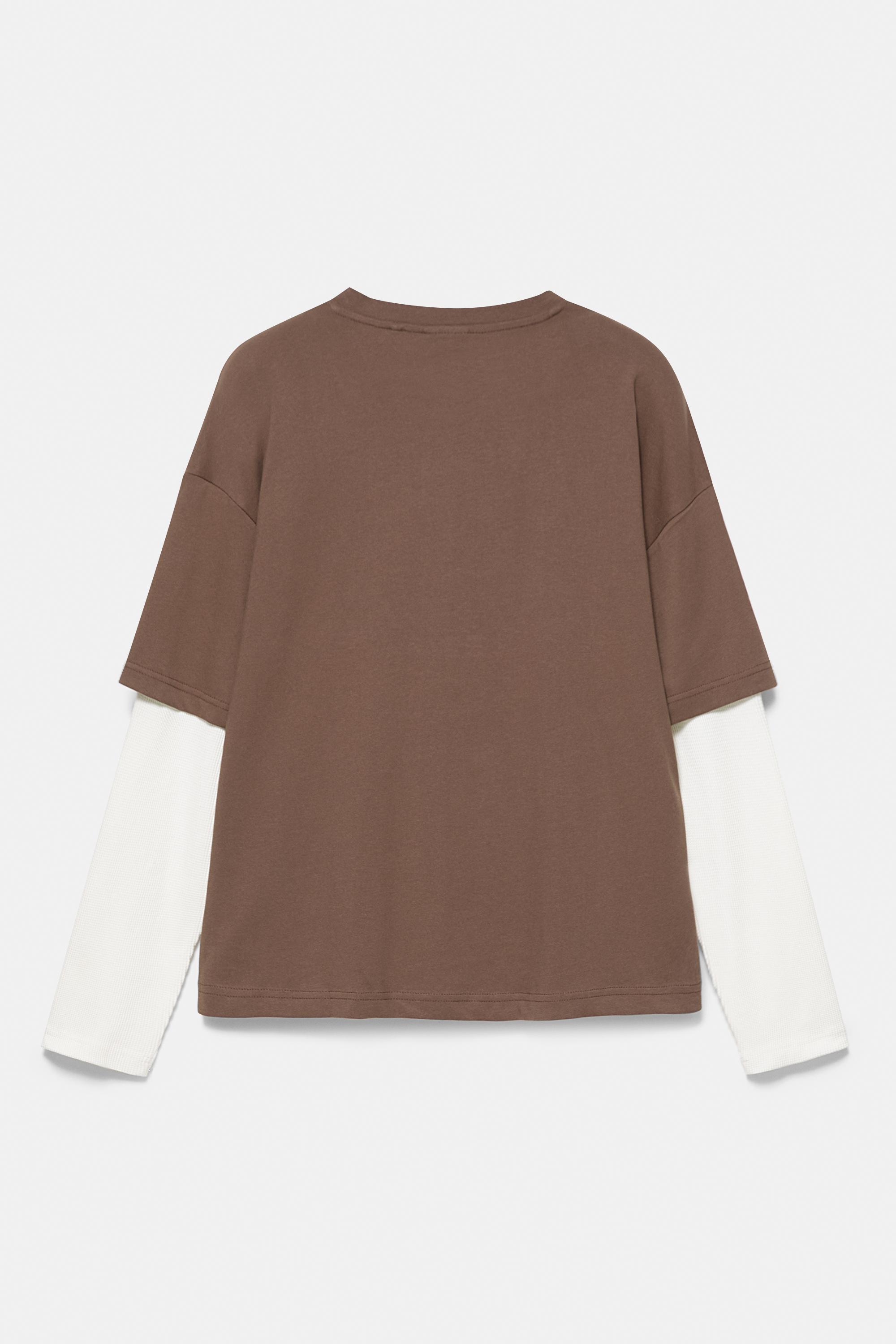 Double-layer long sleeve T-shirt — Brown