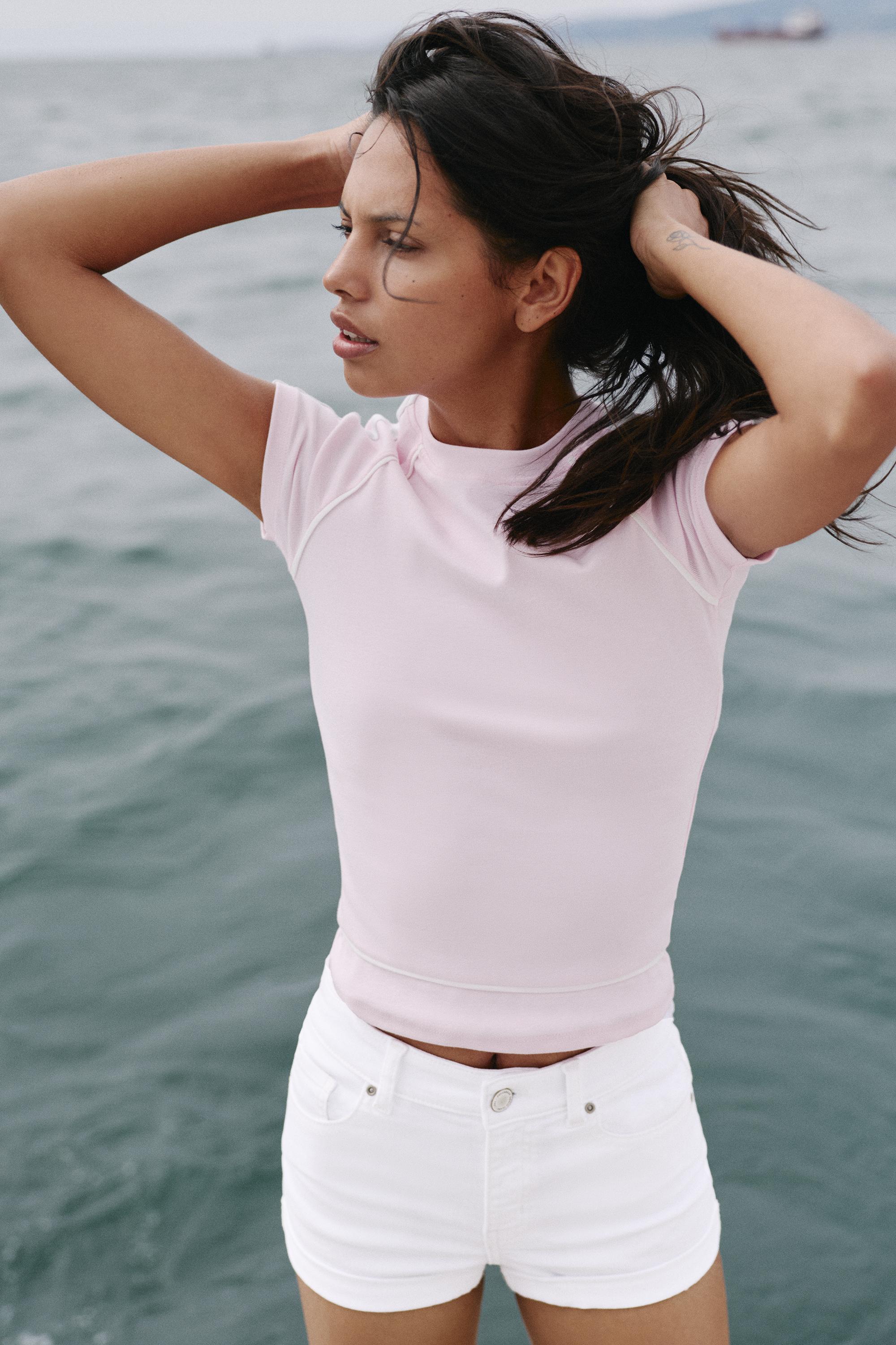 Mid-waist denim shorts — White