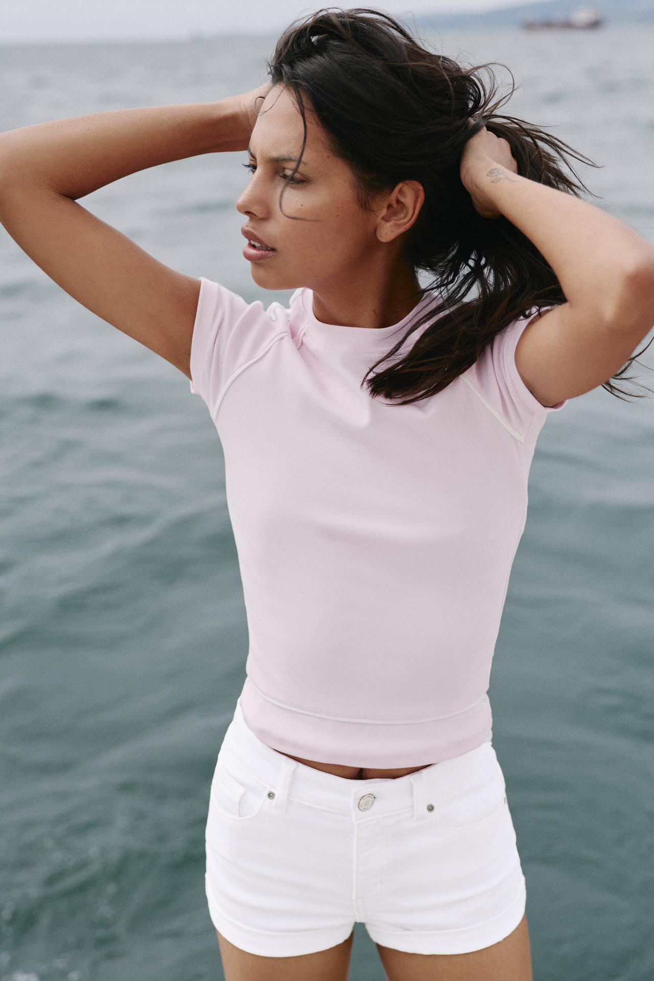 Mid-waist denim shorts — White