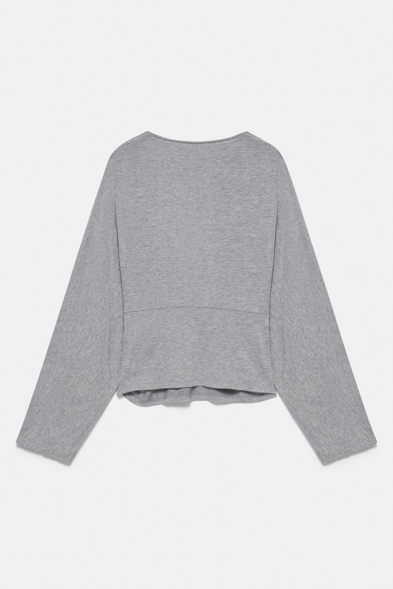 Gathered v-neck top — Grey marl