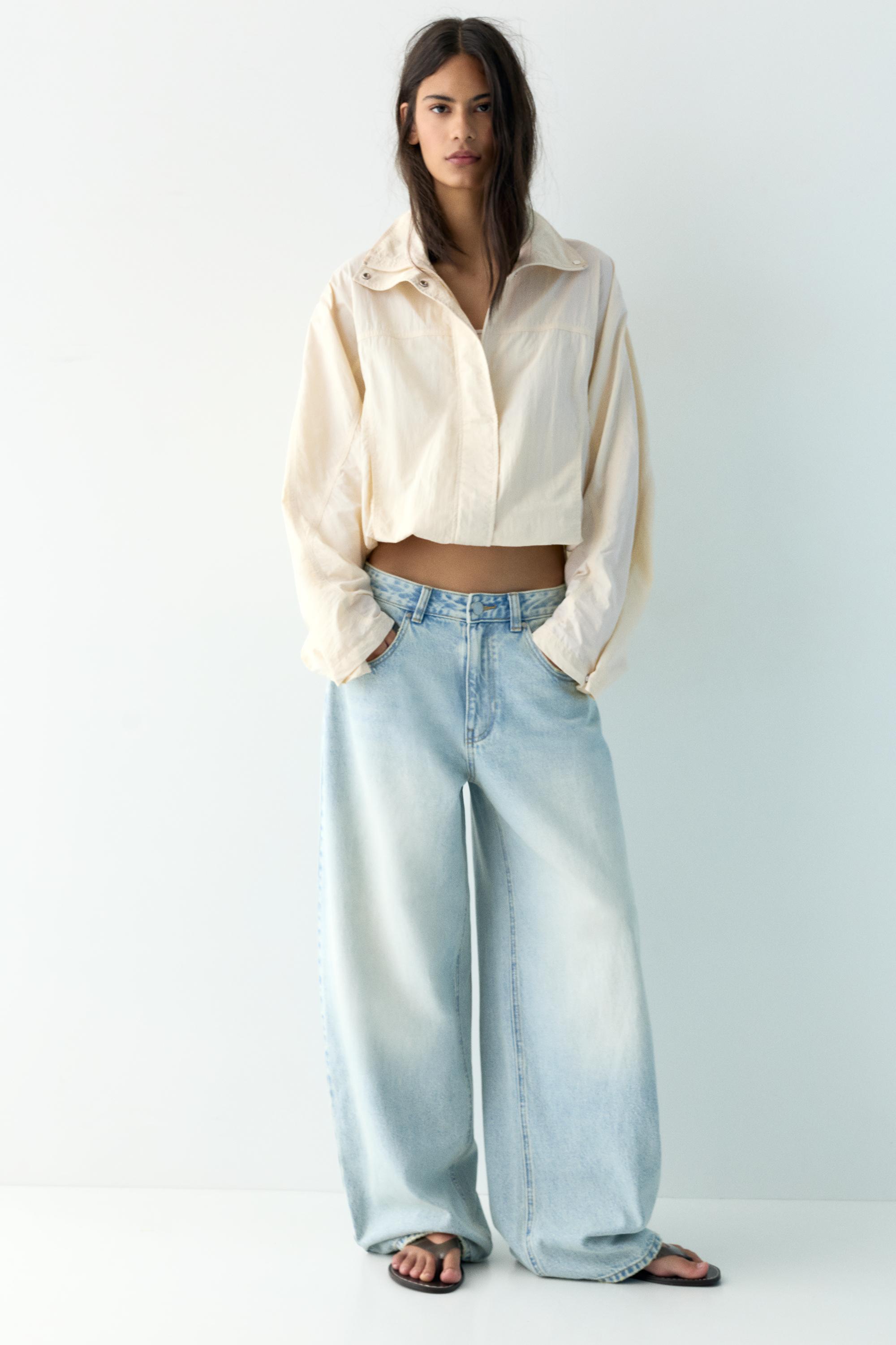 Short nylon-effect jacket — Ecru