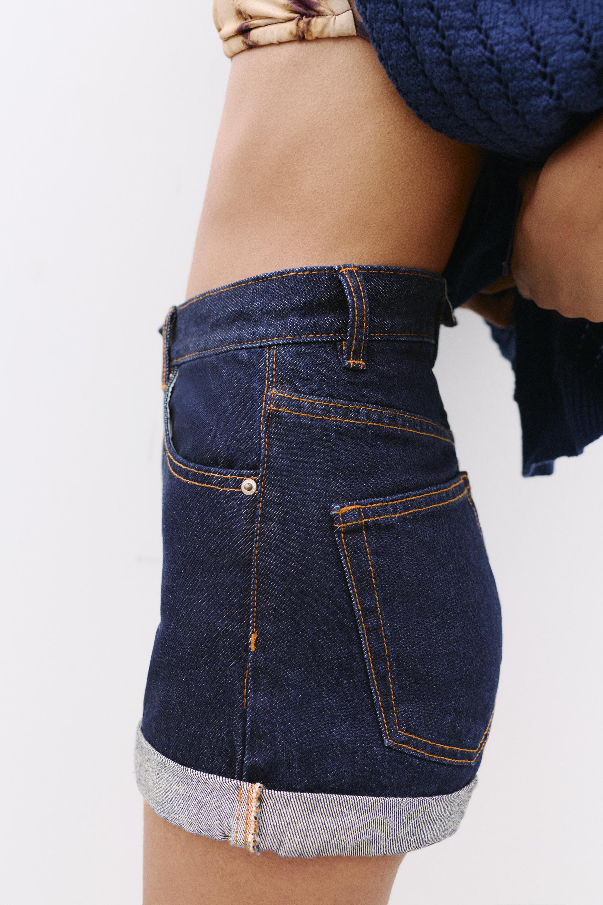 Denim mom fit shorts with turn-up hems — Navy