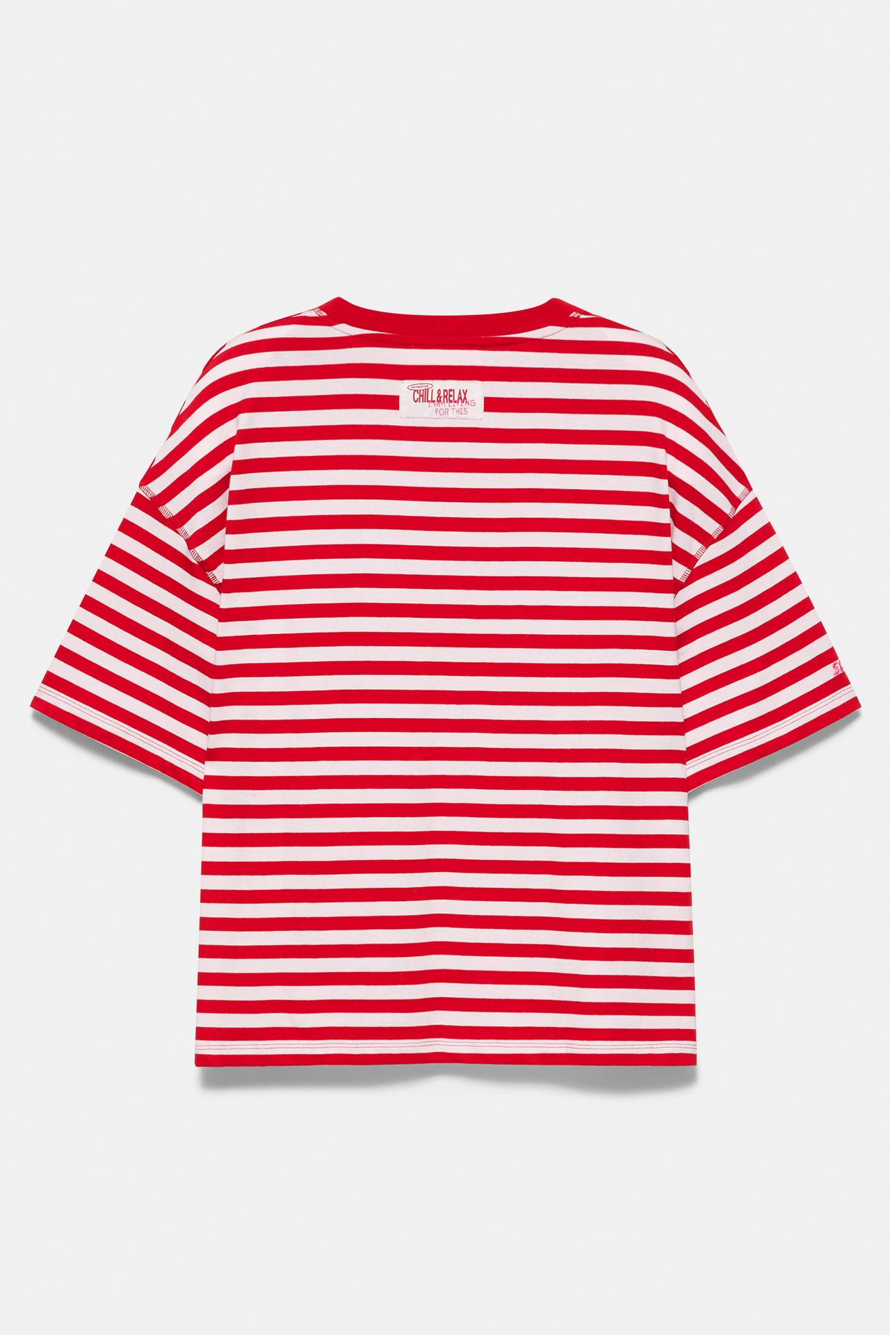 Striped T-shirt with text — Red