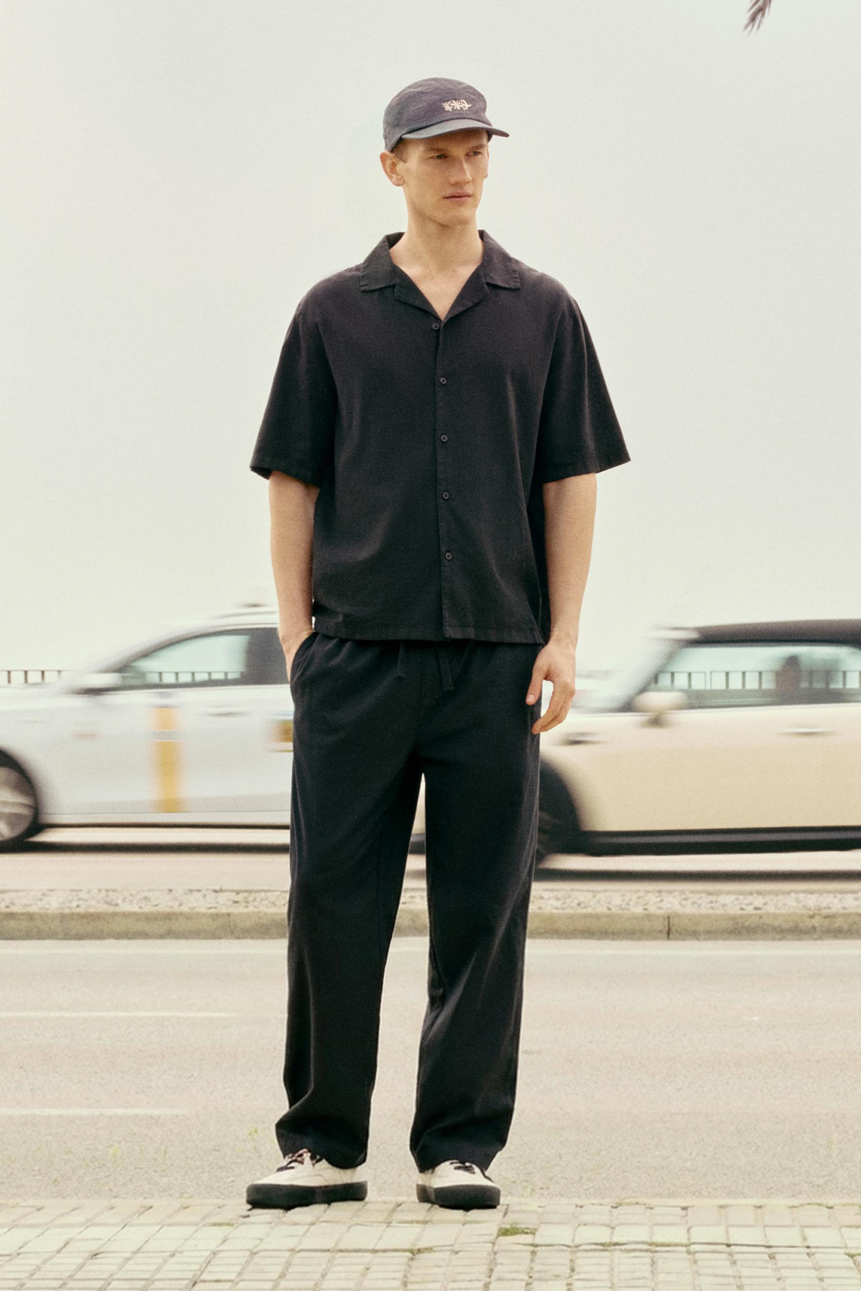 Linen blend jogger trousers — Black