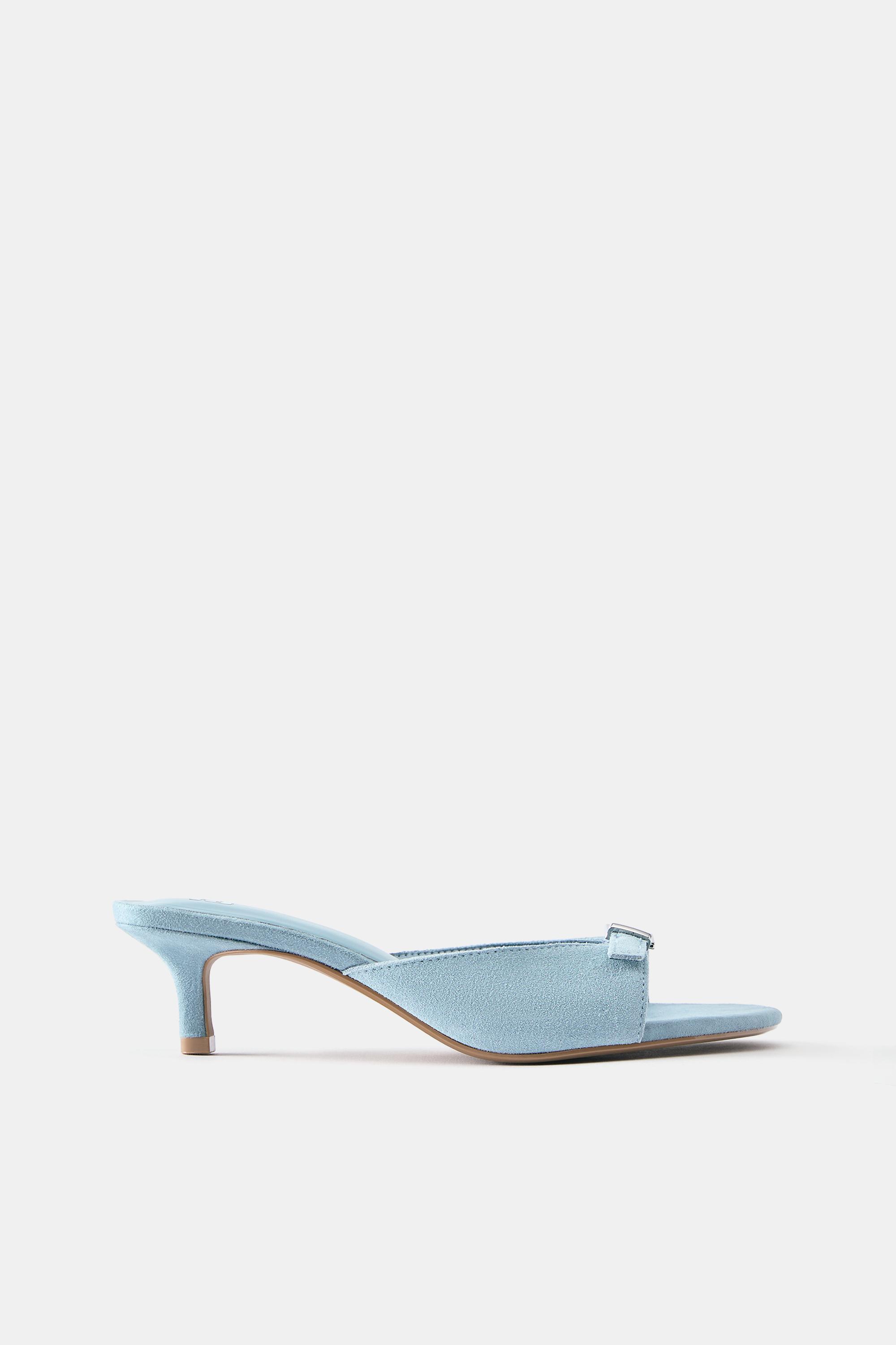 Leather buckled heeled mules — Blue (alternate view)
