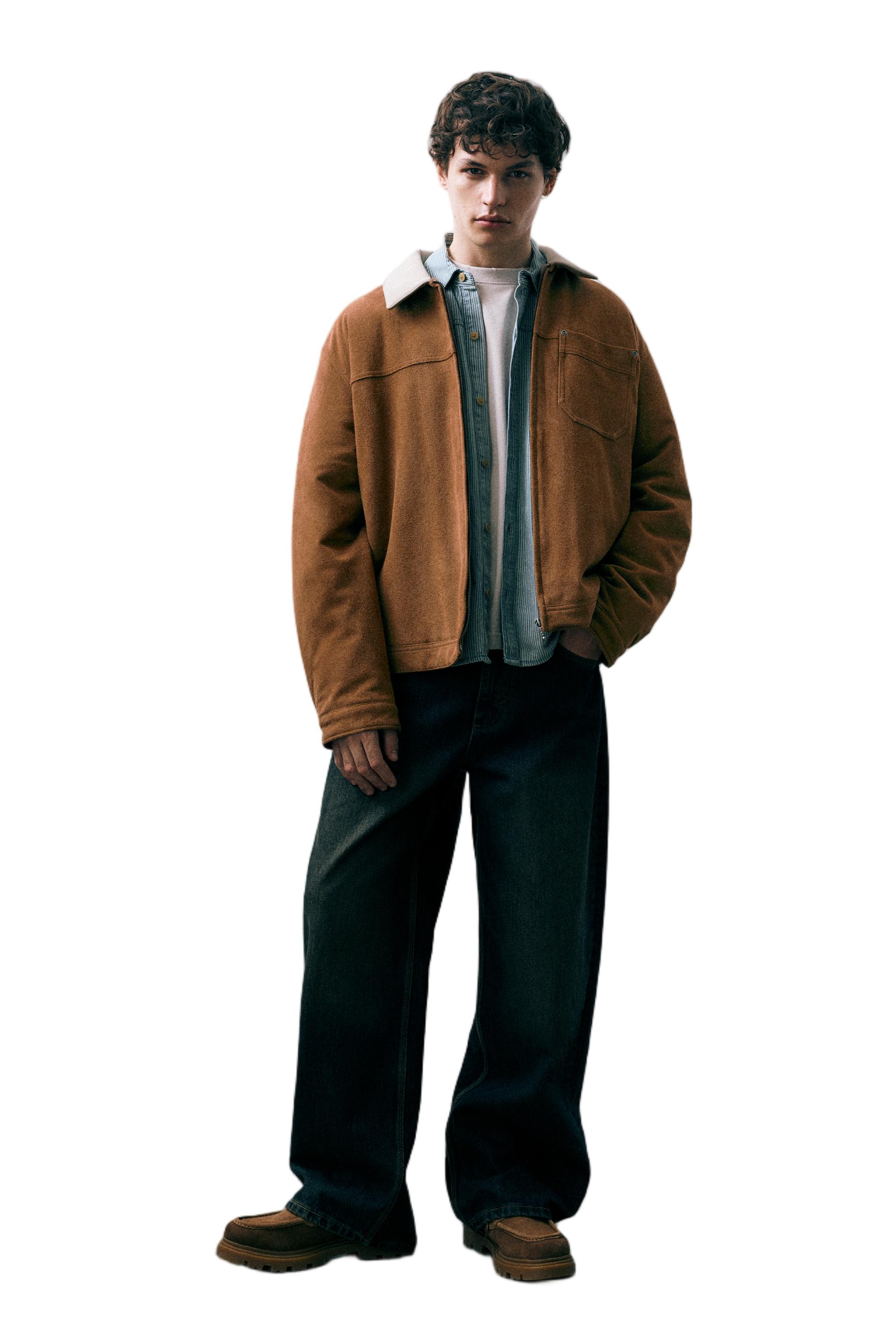 Kontrast yakalı suni süet ceket - Görsel 17