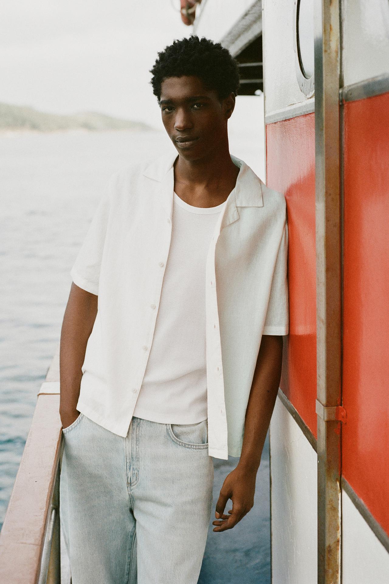 Short sleeve linen blend shirt — Off white