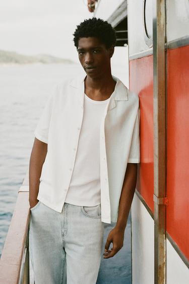 Short sleeve linen blend shirt — Off white 3