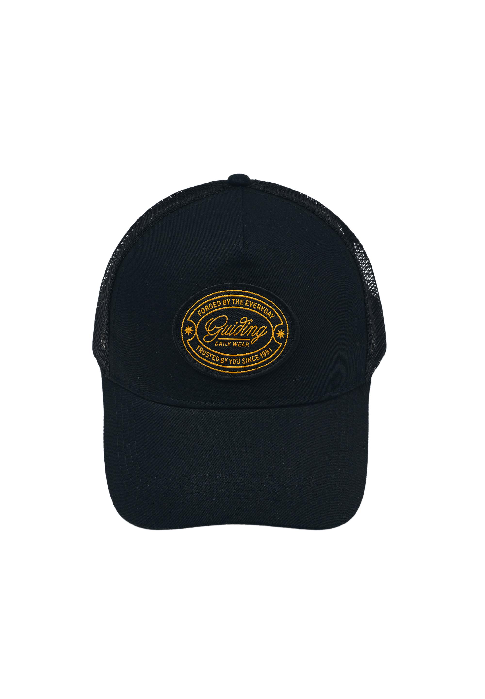 Embroidered patch trucker cap — Black