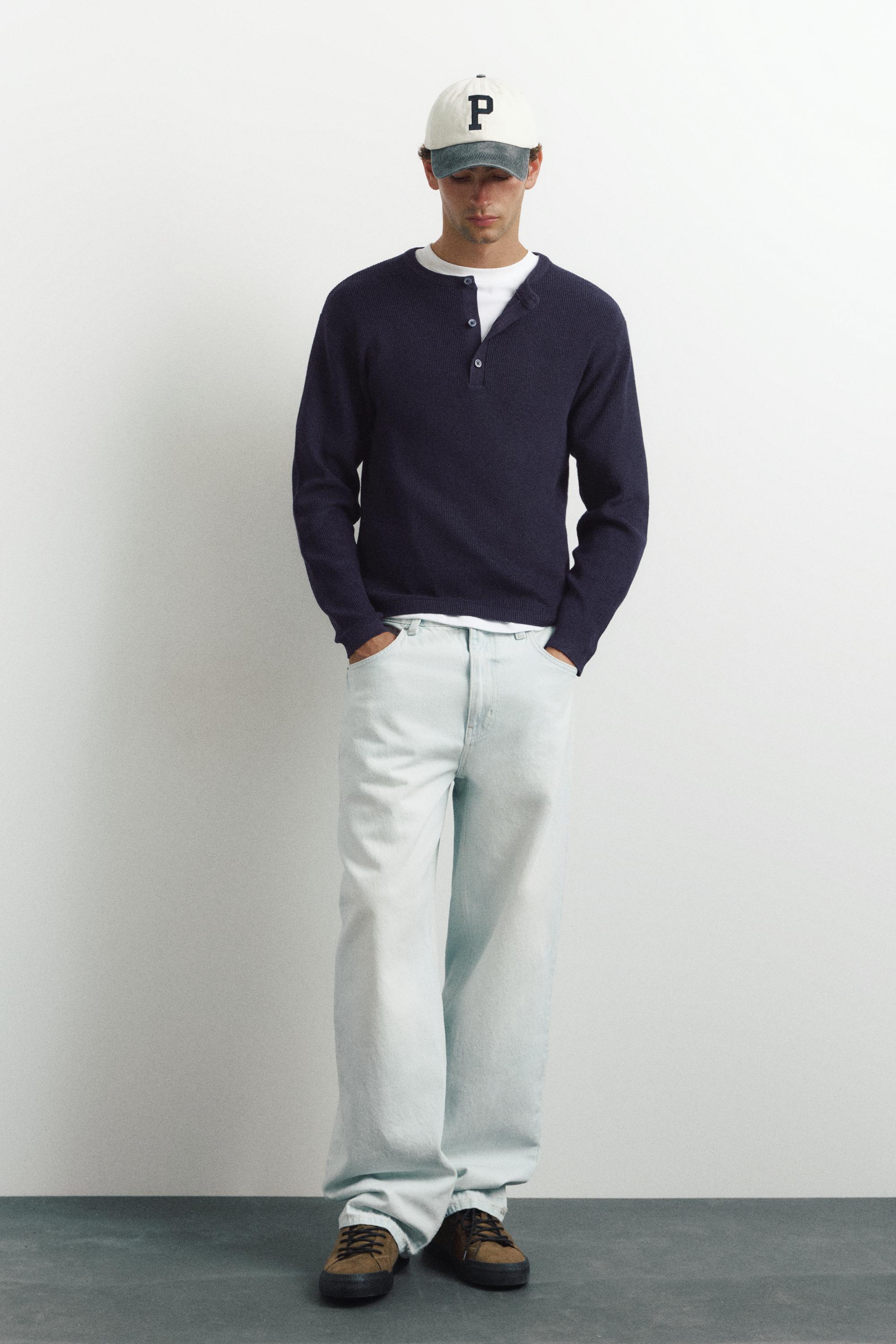 Henley neck jumper — Navy