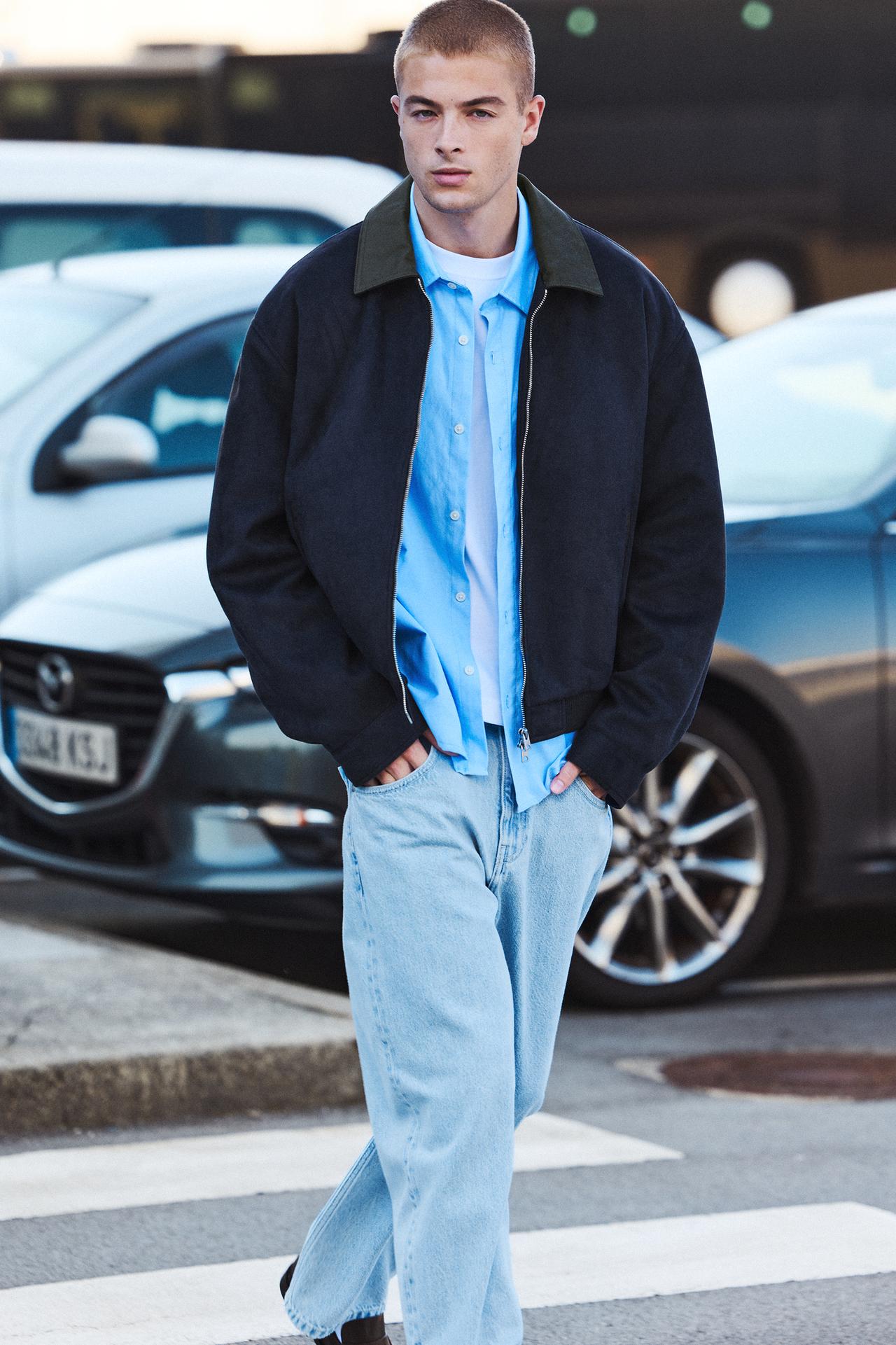 Faux suede mix jacket — Navy
