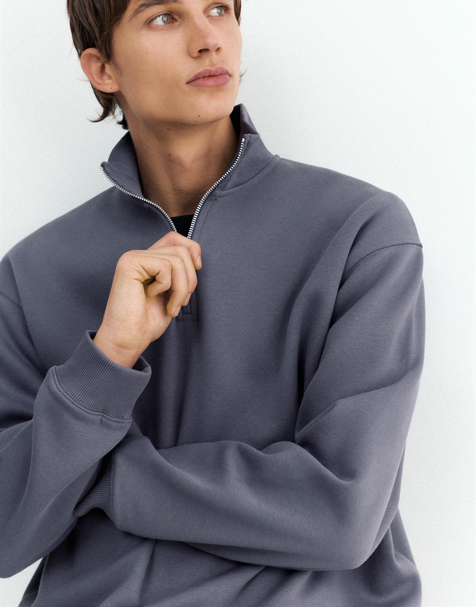Quarter-zip sweatshirt — Grey blue
