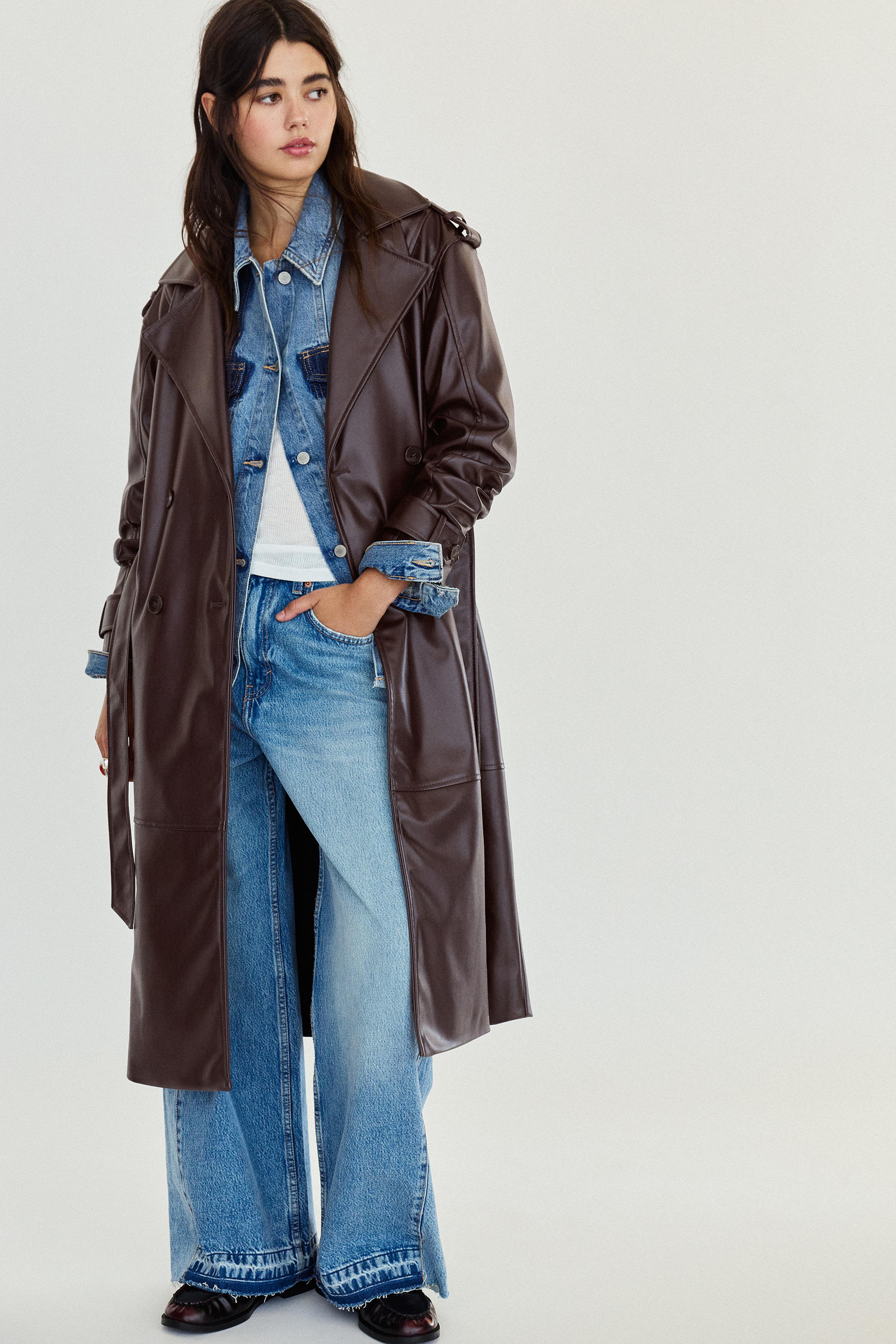 Faux leather trench coat - pull&bear