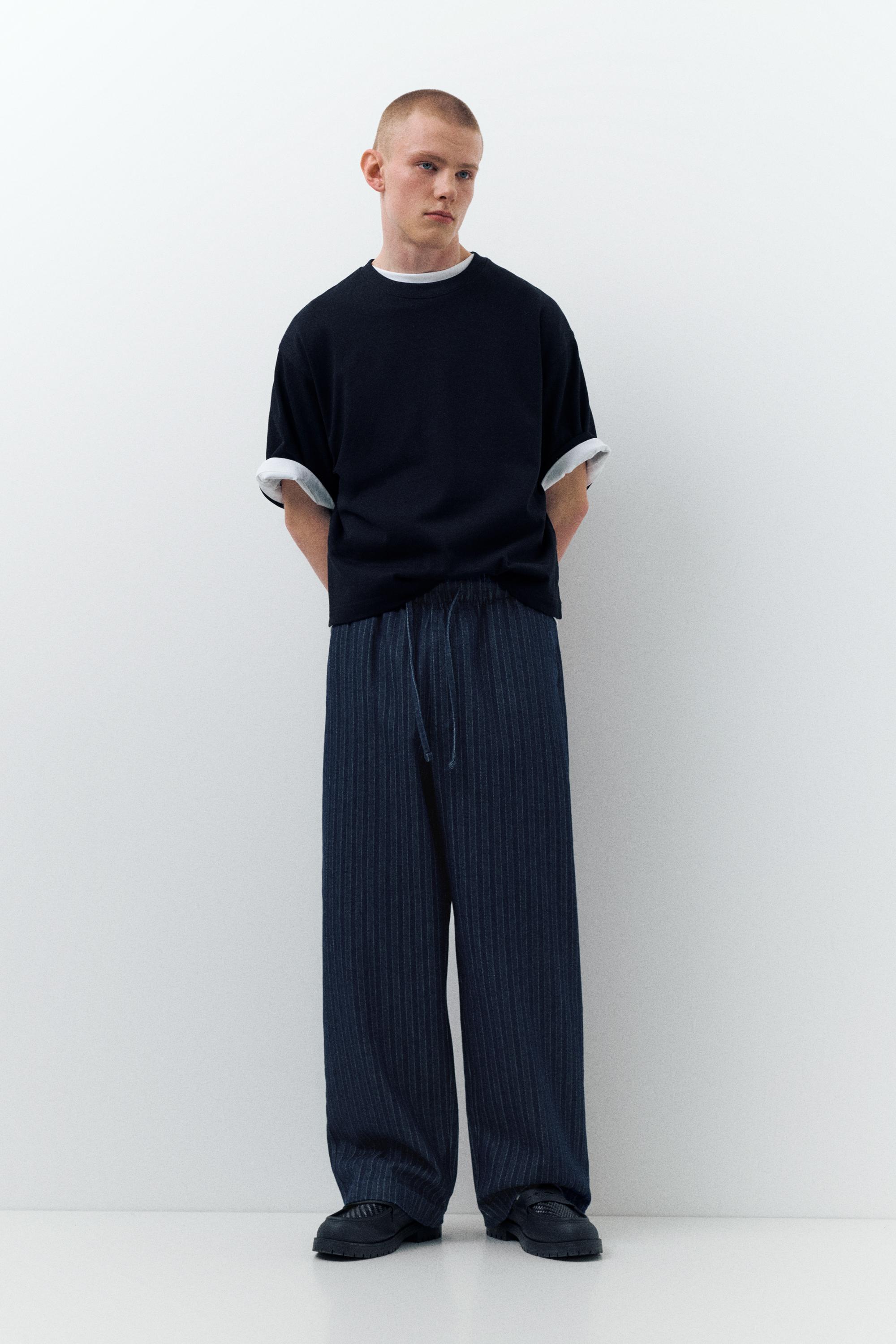 Çizgili jean jogger pantolon