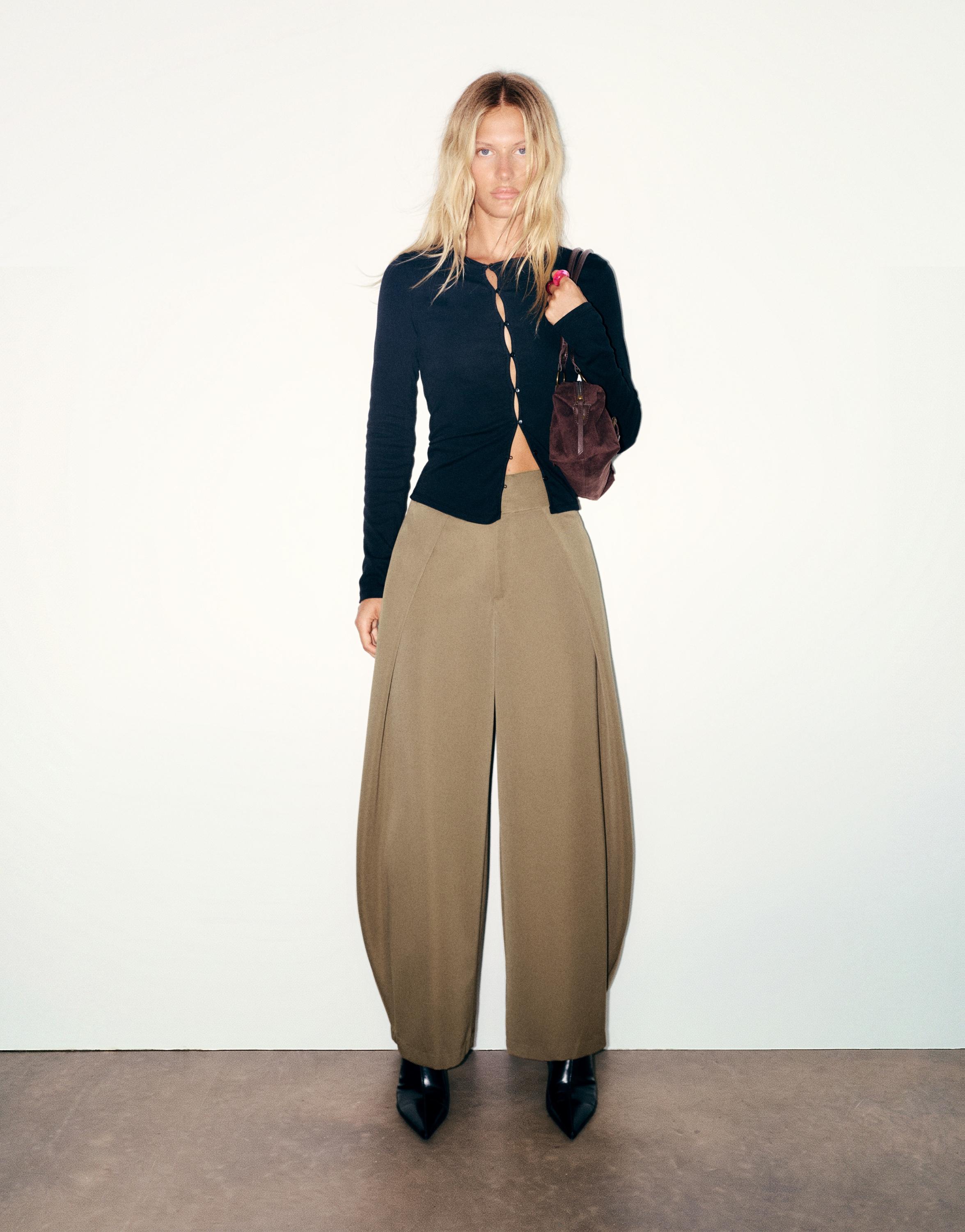 Pull&Bear Pileli tailored fit balon süet pantolon görsel 7