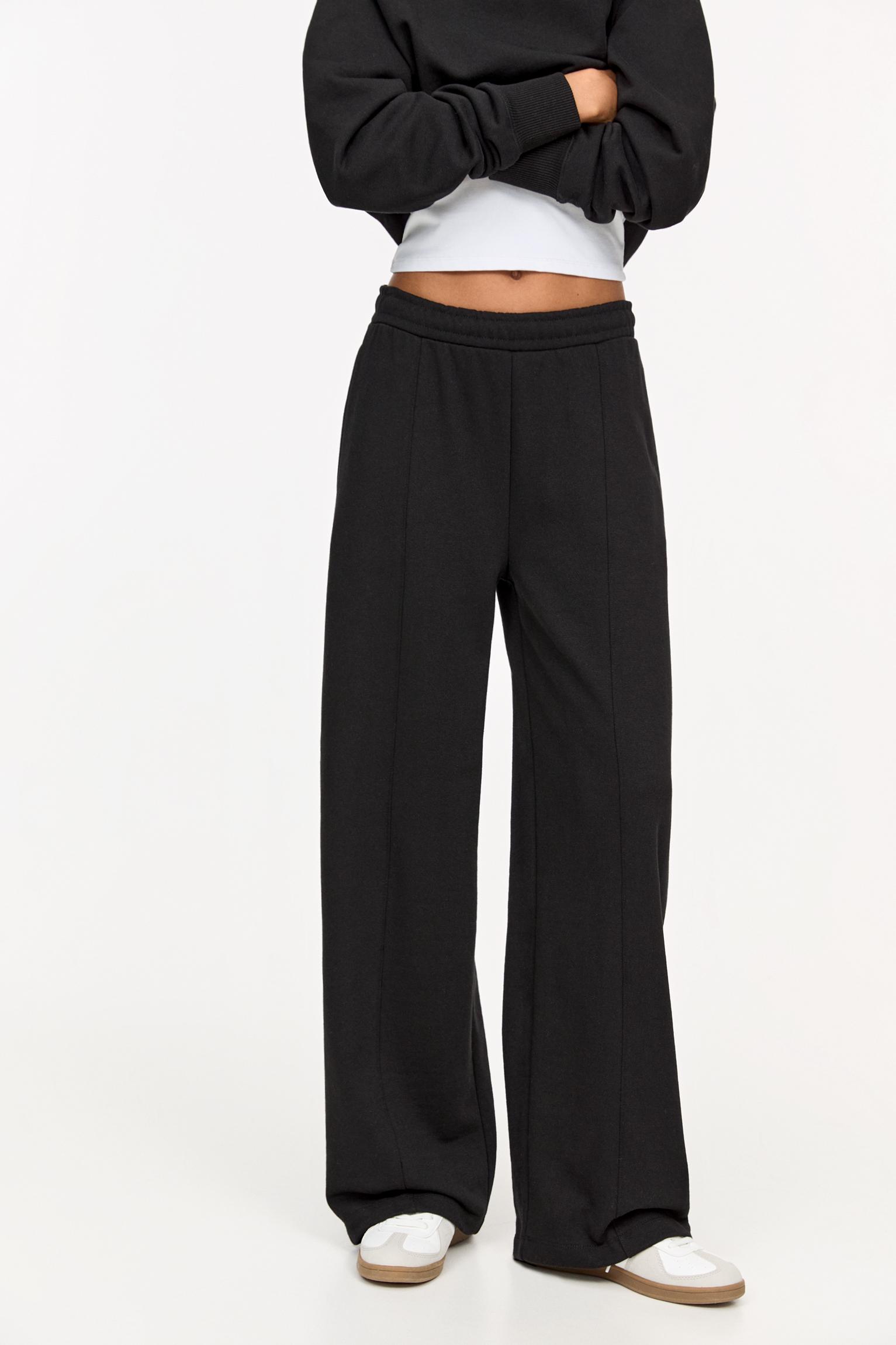 Wide-leg seam detail sweatpants — Black