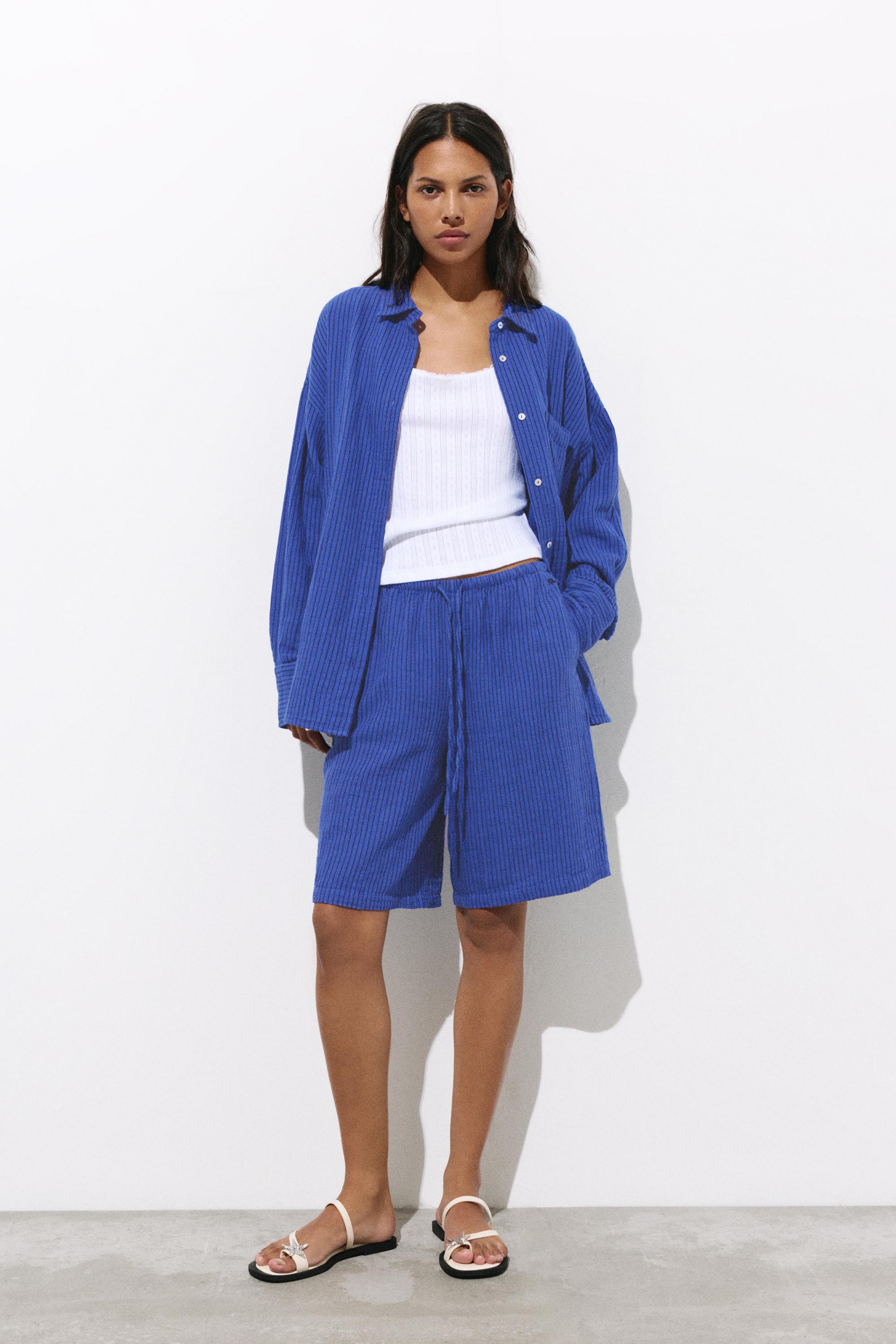 Rustic blue striped Bermuda shorts — Indigo