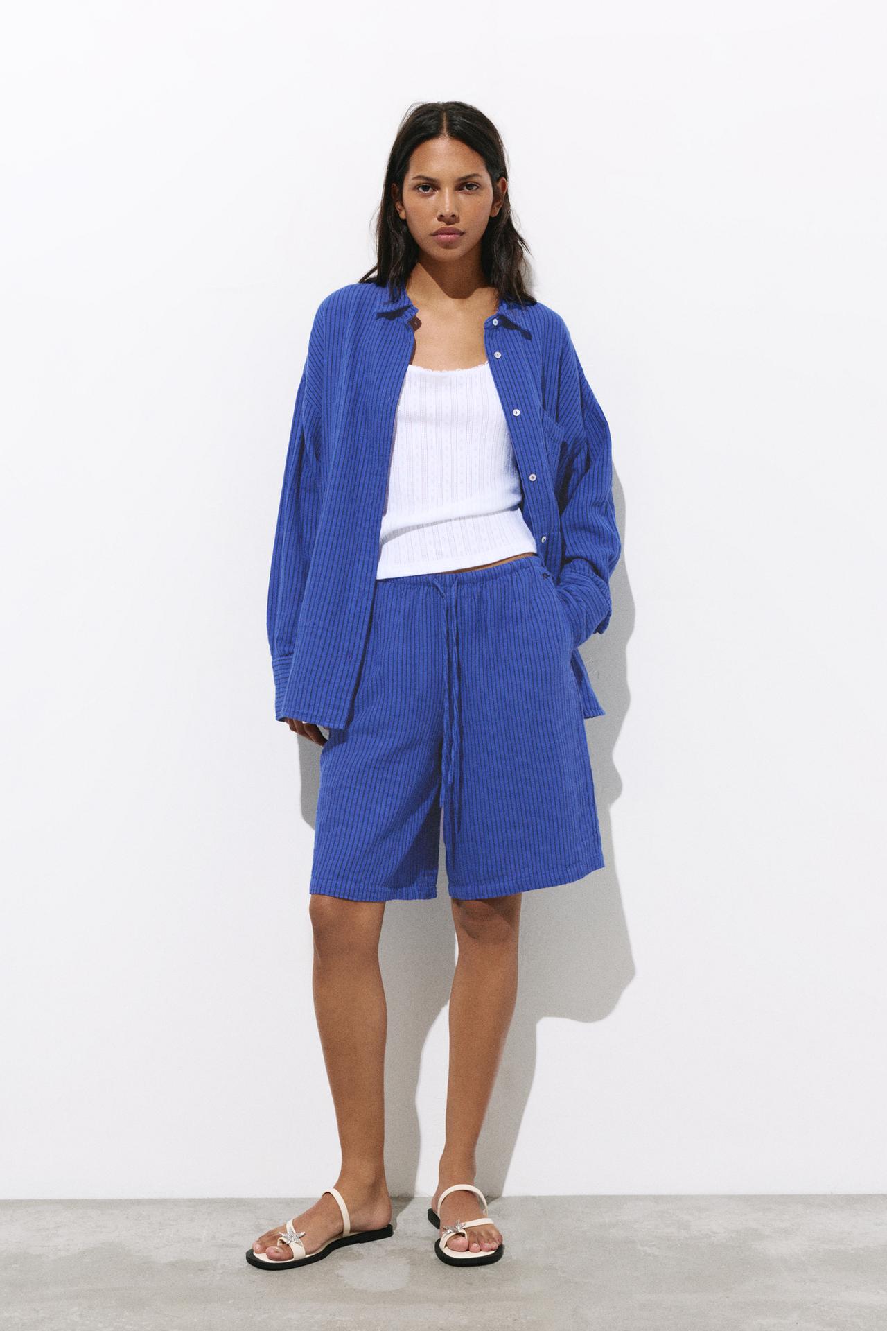 Rustic blue striped Bermuda shorts — Indigo